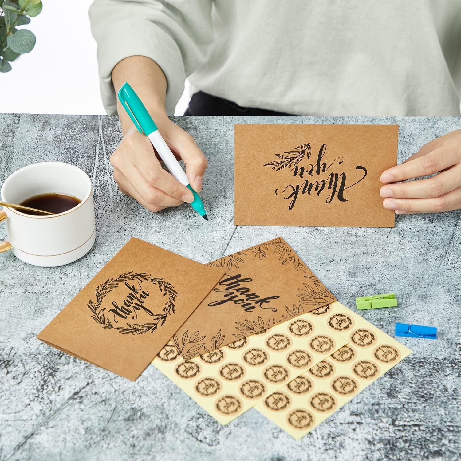 image:imageOhuhu Bulk 104 Thank You Cards Brown Kraft 4x6 Thank You Notes with SelfSeal Envelopes and Stickers Elegant 8 Design Greeting Card for Wedding Shower Business Graduation Birthday