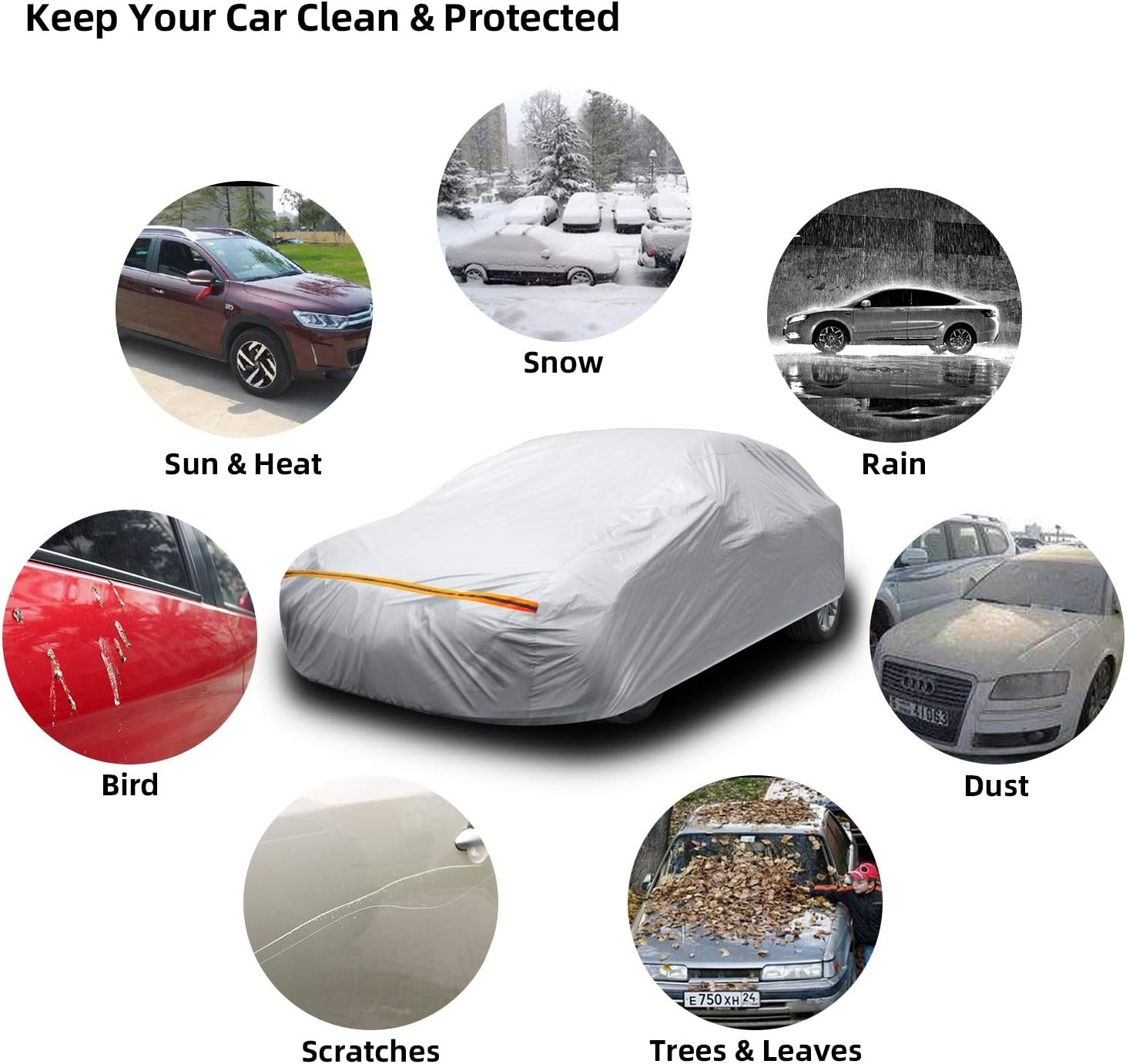 image:imageOhuhu Car Cover for Sedan 191201 Upgraded Car Covers Universal Auto Vehicle Cover for Sedan Windproof Dustproof UV Protection Scratch Resistant