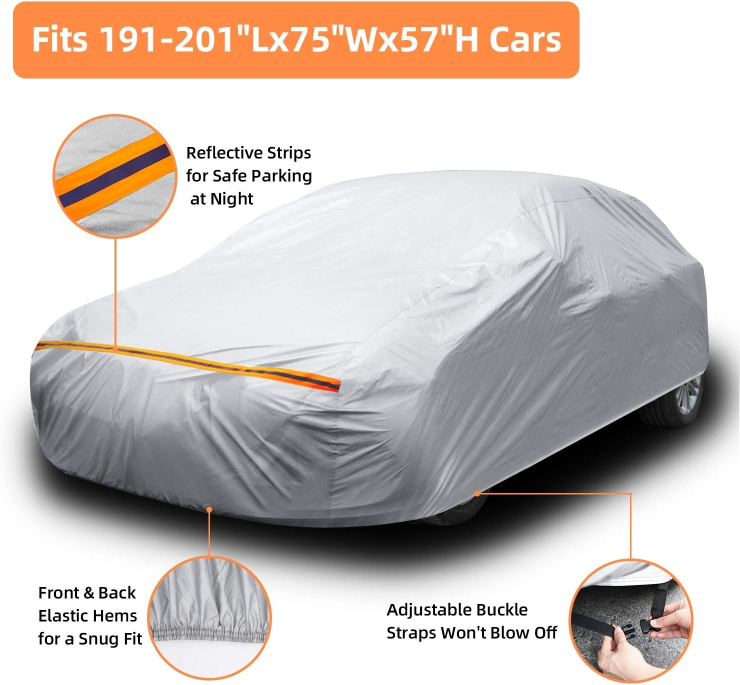 image:imageOhuhu Car Cover for Sedan 191201 Upgraded Car Covers Universal Auto Vehicle Cover for Sedan Windproof Dustproof UV Protection Scratch Resistant