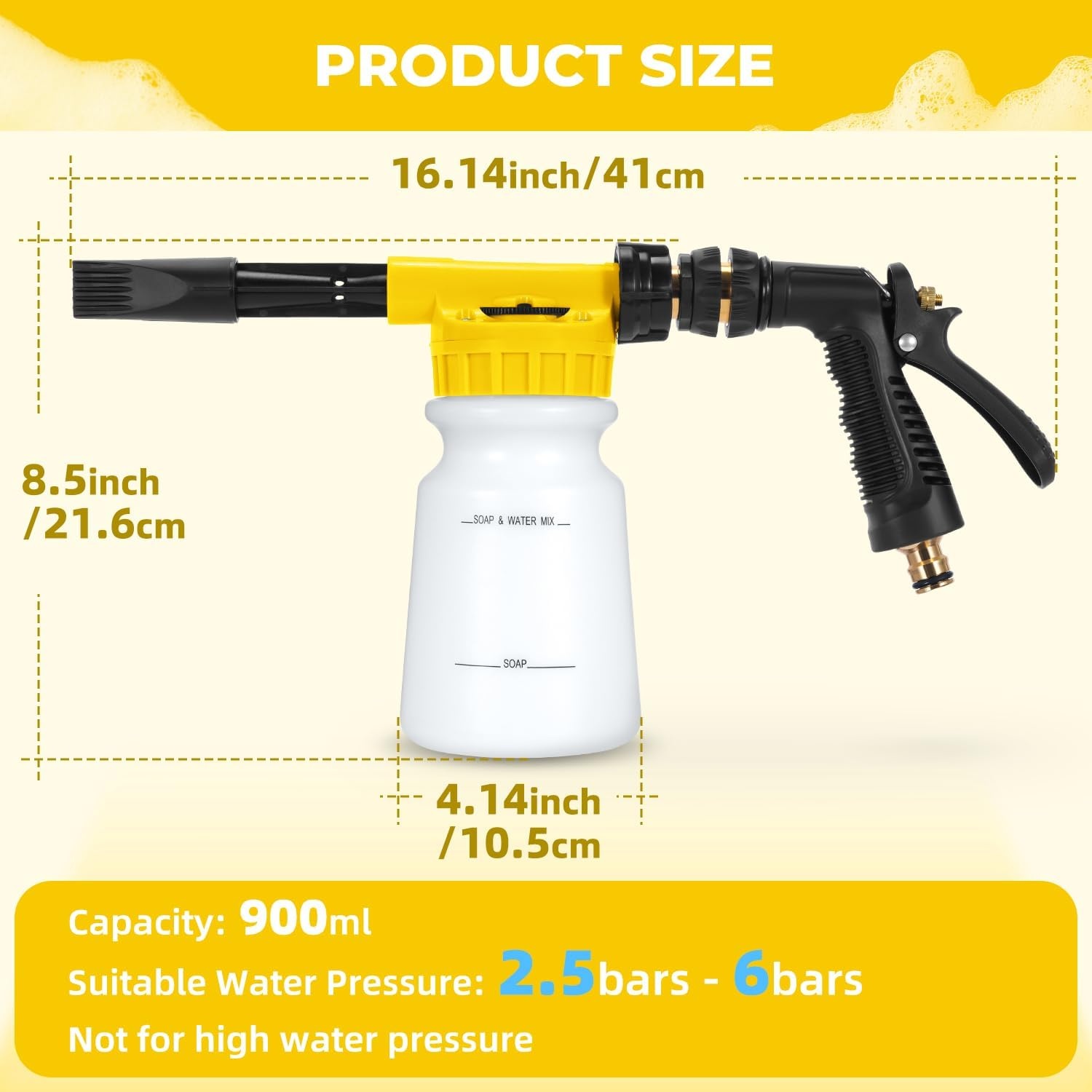 image:imageOhuhu Car Wash Foam Gun Car Wash Soap Sprayer with 38 Connector amp Washing Mitts Dual Filtration 6 Levels of Foam Concentration Quick Connect to Most Garden Hose Yellow