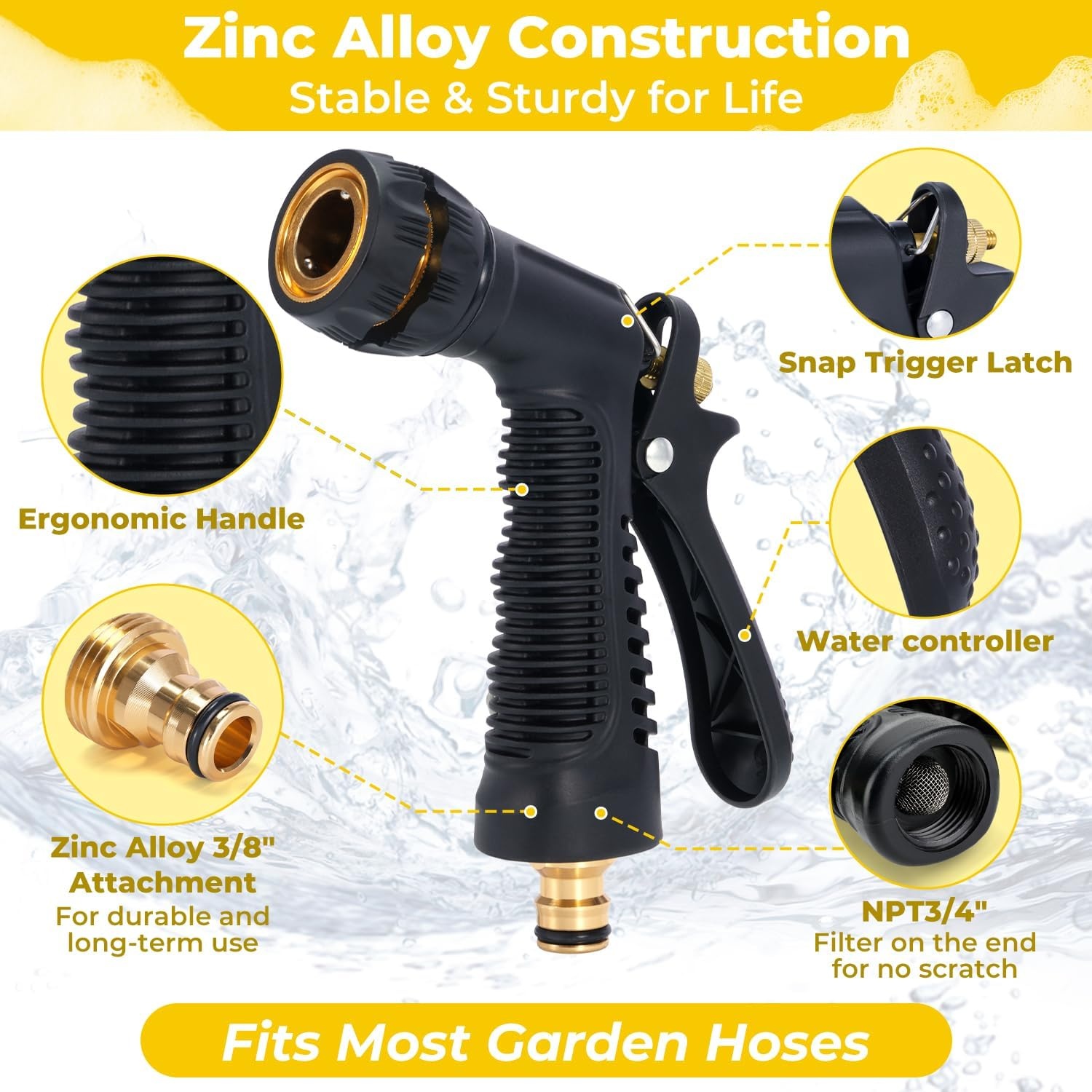 image:imageOhuhu Car Wash Foam Gun Car Wash Soap Sprayer with 38 Connector amp Washing Mitts Dual Filtration 6 Levels of Foam Concentration Quick Connect to Most Garden Hose Yellow