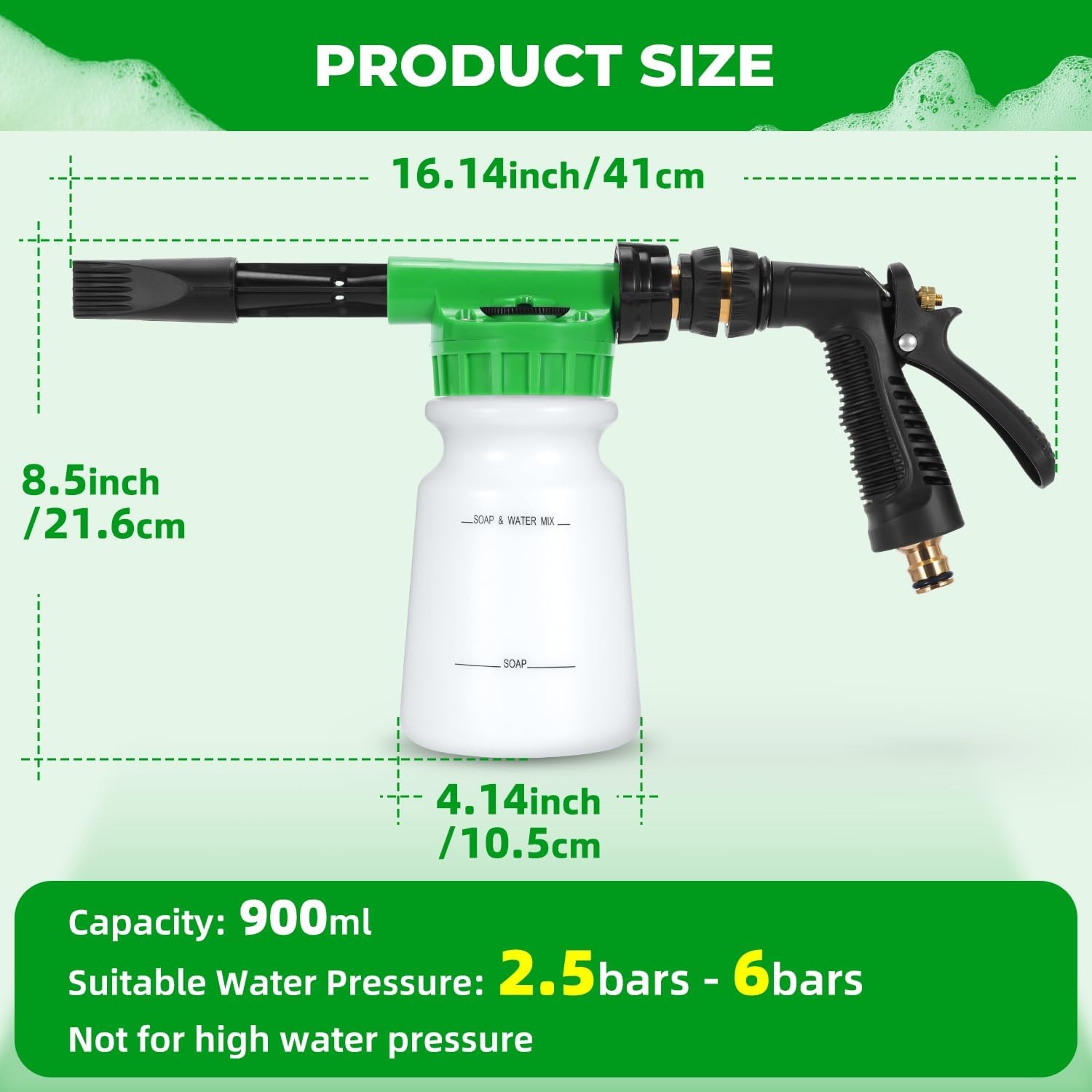 image:imageOhuhu Car Wash Foam Gun Soap Sprayer with 38 Connector amp Washing Mitts Dual Filtration 6 Levels of Foam Concentration Quick Connect to Most Garden Hose Green