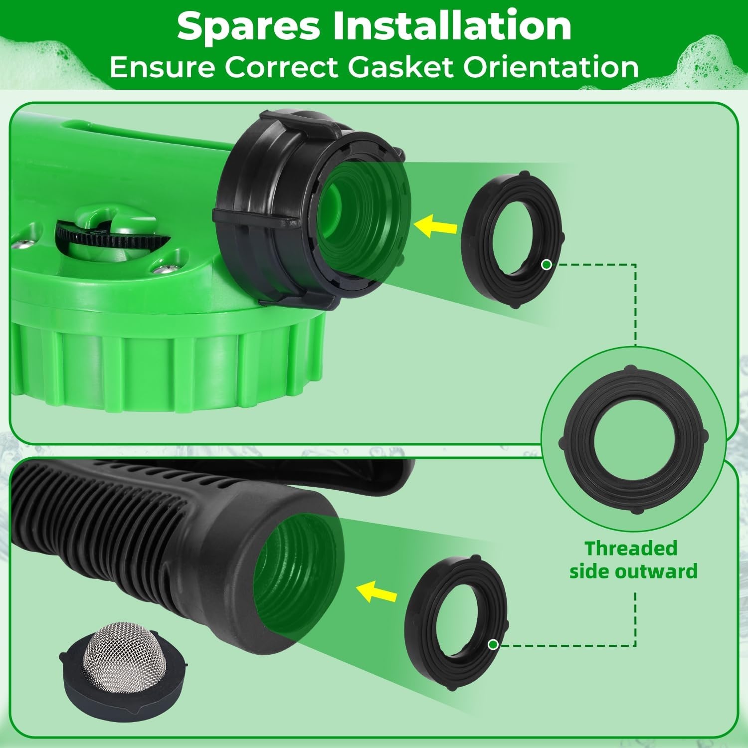 image:imageOhuhu Car Wash Foam Gun Soap Sprayer with 38 Connector amp Washing Mitts Dual Filtration 6 Levels of Foam Concentration Quick Connect to Most Garden Hose Green