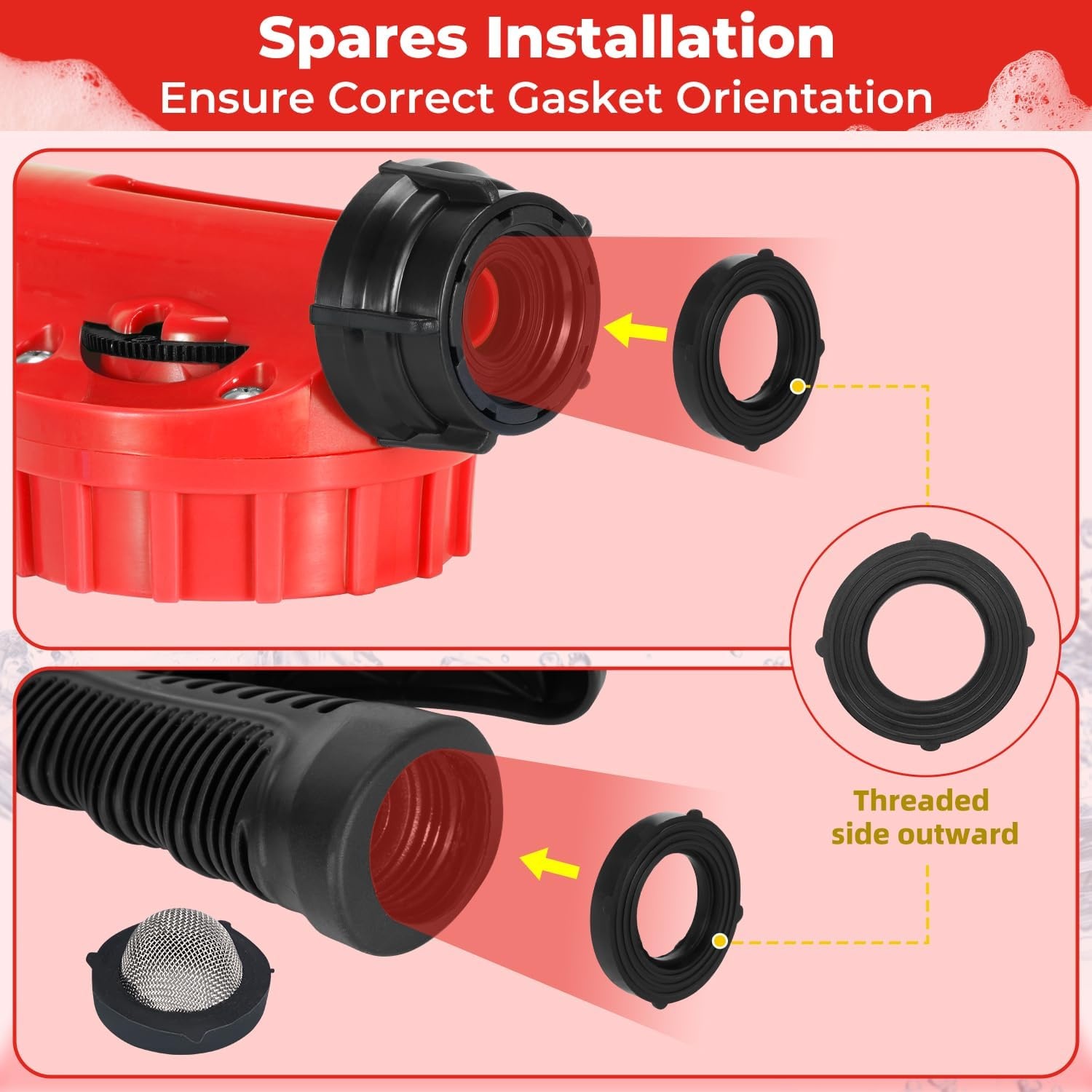 image:imageOhuhu Car Wash Foam Gun for Garden Hose Car Wash Soap Sprayer with 38 Connector amp Washing Mitts Dual Filtration 6 Levels of Foam Concentration Quick Connect to Most Garden Hose Red