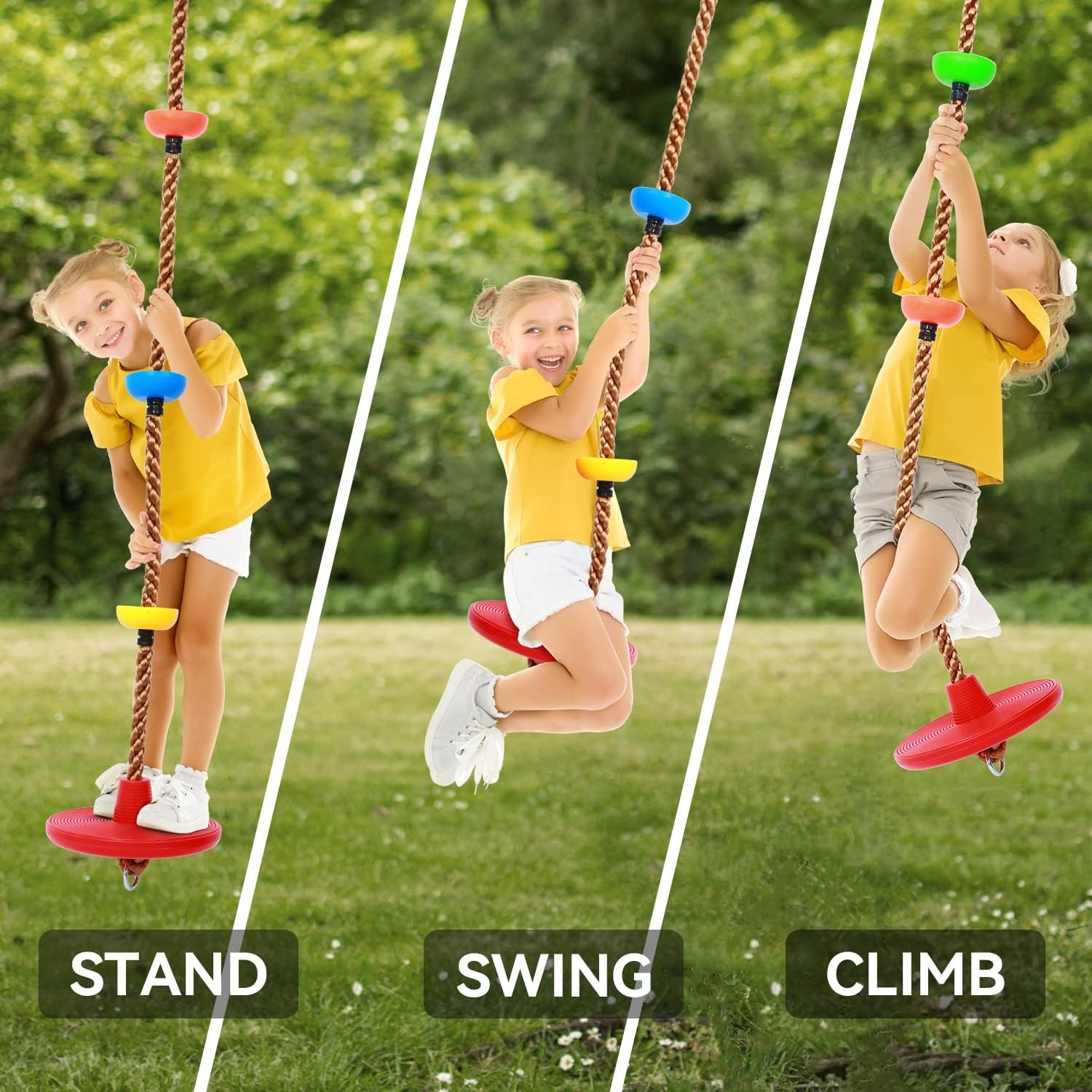 image:imageOhuhu Climbing Rope Tree Swing with Platforms and Disc Swings Seat Playground Outdoor Flying Swing for Kids Easy Install Great for Playground Swing Backyard