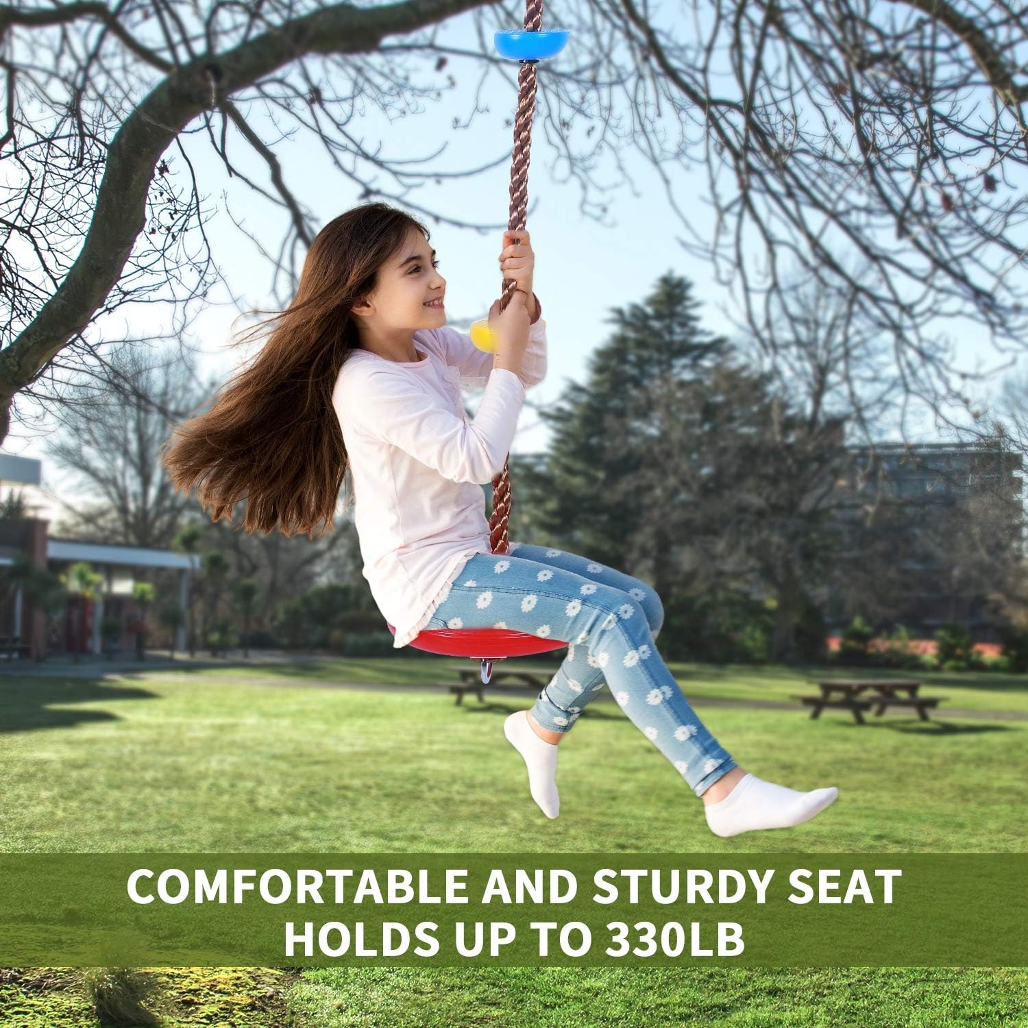 image:imageOhuhu Climbing Rope Tree Swing with Platforms and Disc Swings Seat Playground Outdoor Flying Swing for Kids Easy Install Great for Playground Swing Backyard
