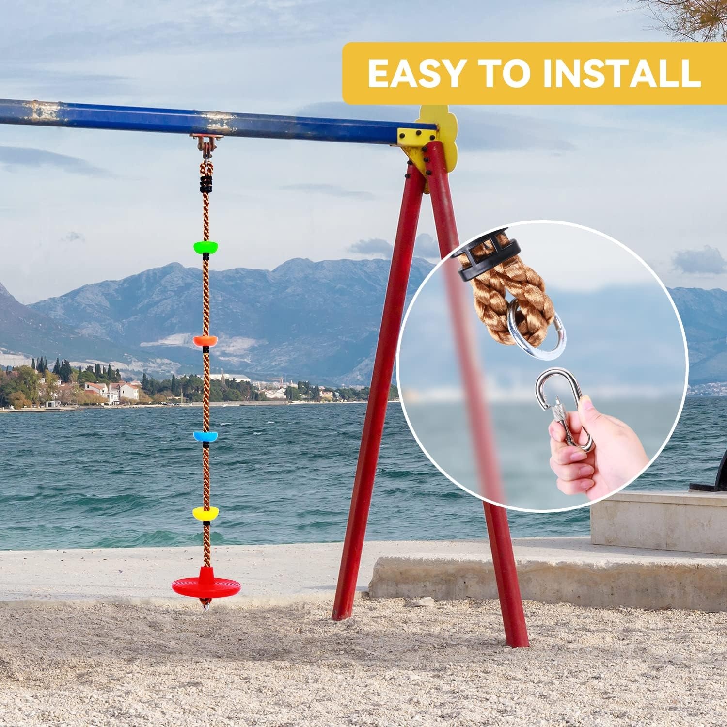image:imageOhuhu Climbing Rope Tree Swing with Platforms and Disc Swings Seat Playground Outdoor Flying Swing for Kids Easy Install Great for Playground Swing Backyard