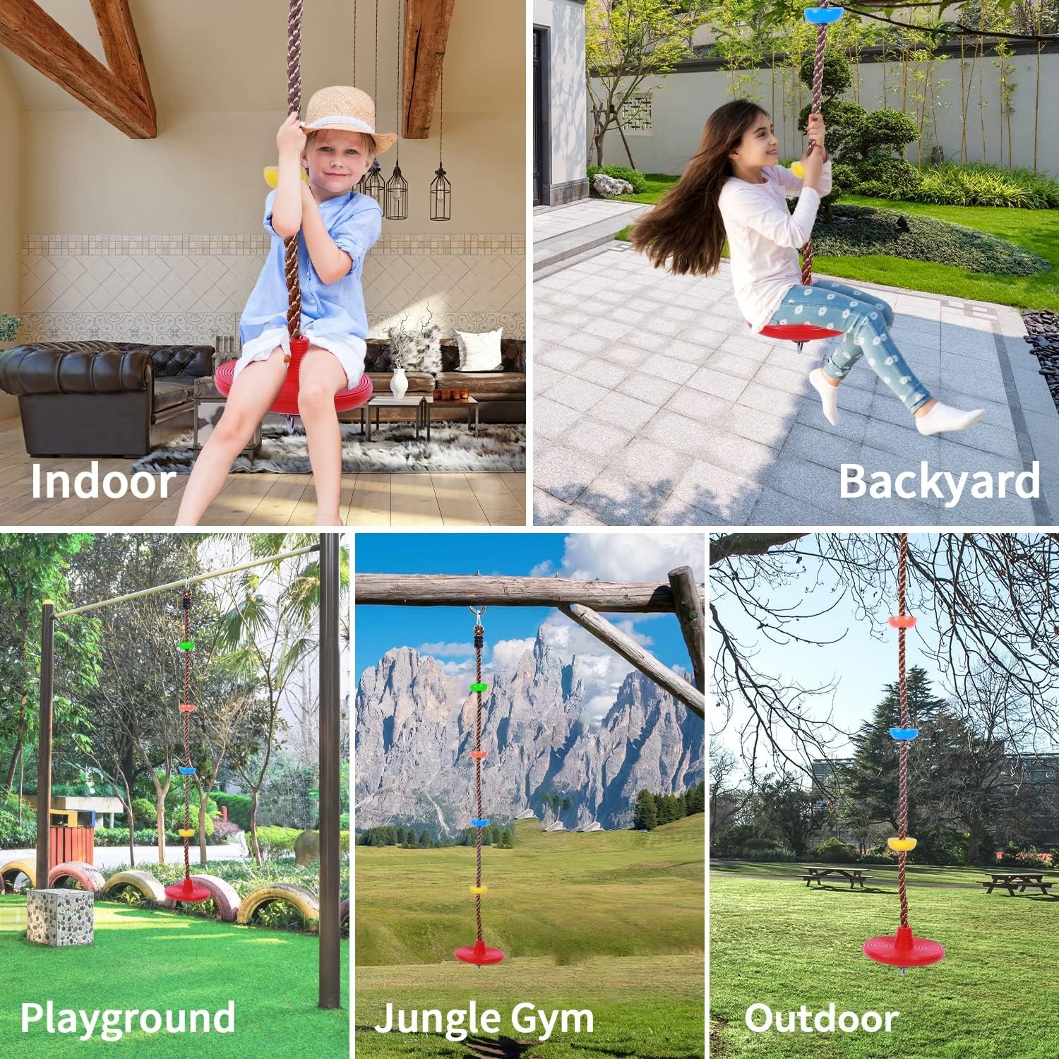 image:imageOhuhu Climbing Rope Tree Swing with Platforms and Disc Swings Seat Playground Outdoor Flying Swing for Kids Easy Install Great for Playground Swing Backyard