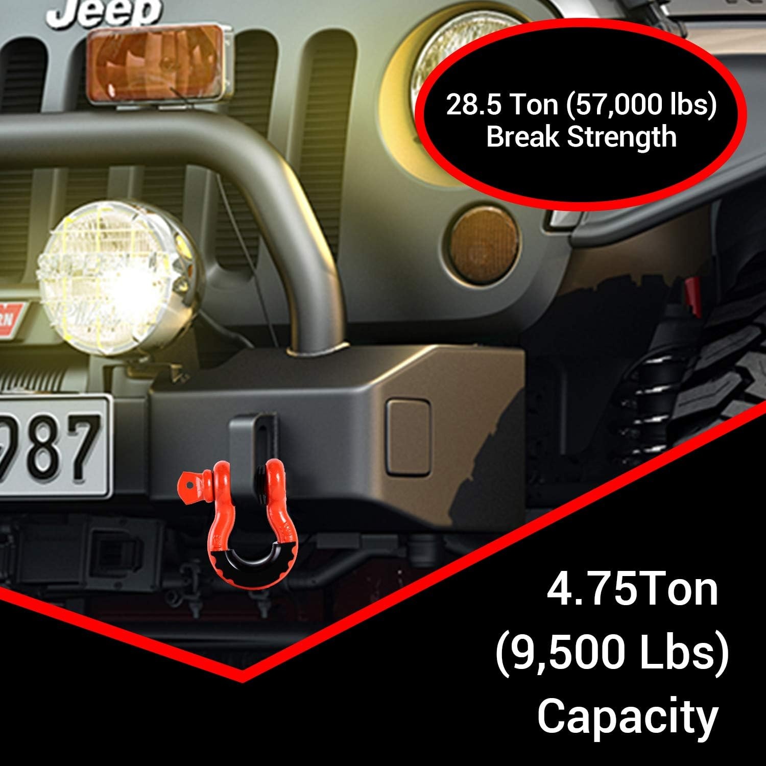 image:imageOhuhu D Ring Shackles 34 2 Pack with 2 Isolators and 8 Washers D Shackle Rugged 20 Ton 44000 lbs Maximum Break Strength 475 Ton 9500 Lbs Capacity Orange