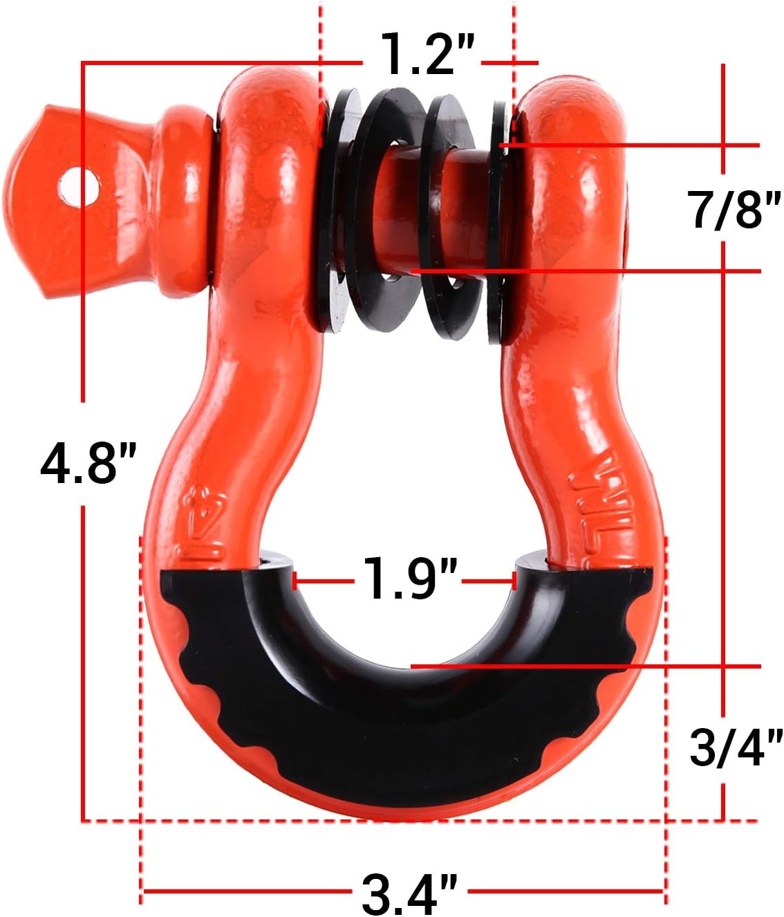 image:imageOhuhu D Ring Shackles 34 2 Pack with 2 Isolators and 8 Washers D Shackle Rugged 20 Ton 44000 lbs Maximum Break Strength 475 Ton 9500 Lbs Capacity Orange