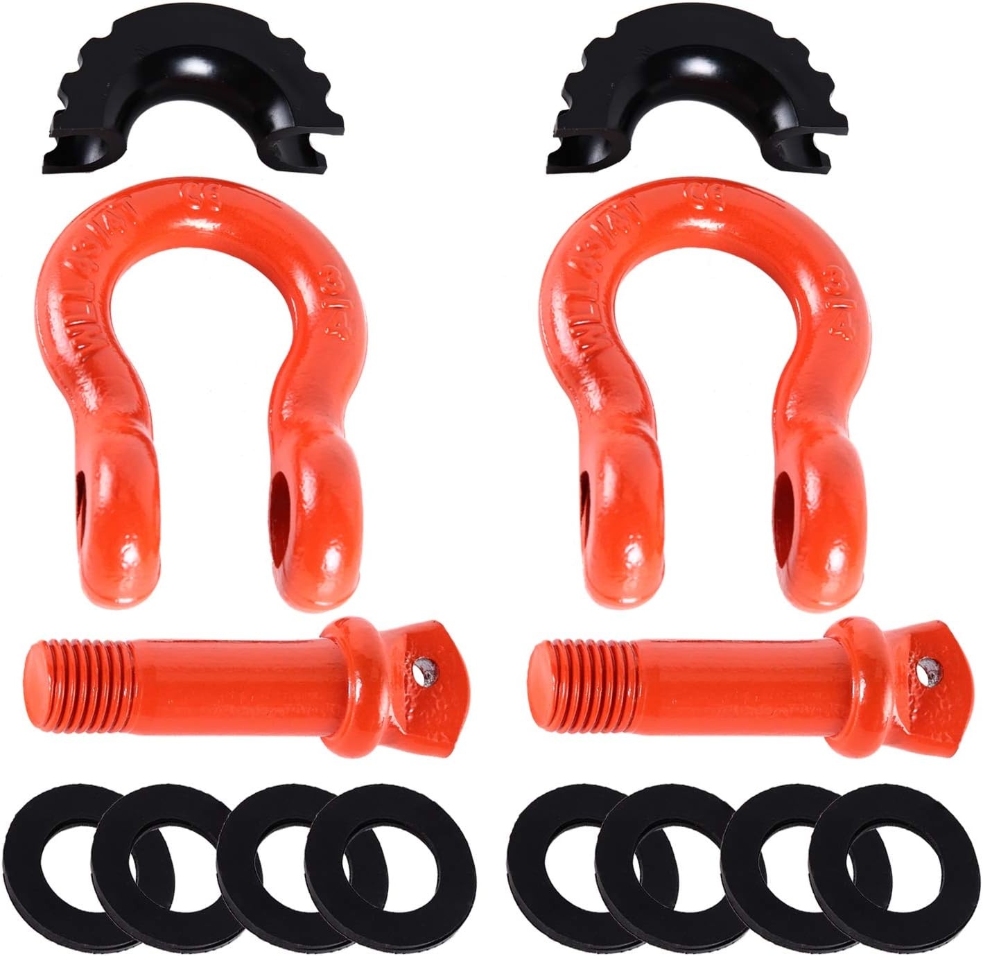 image:imageOhuhu D Ring Shackles 34 2 Pack with 2 Isolators and 8 Washers D Shackle Rugged 20 Ton 44000 lbs Maximum Break Strength 475 Ton 9500 Lbs Capacity Orange