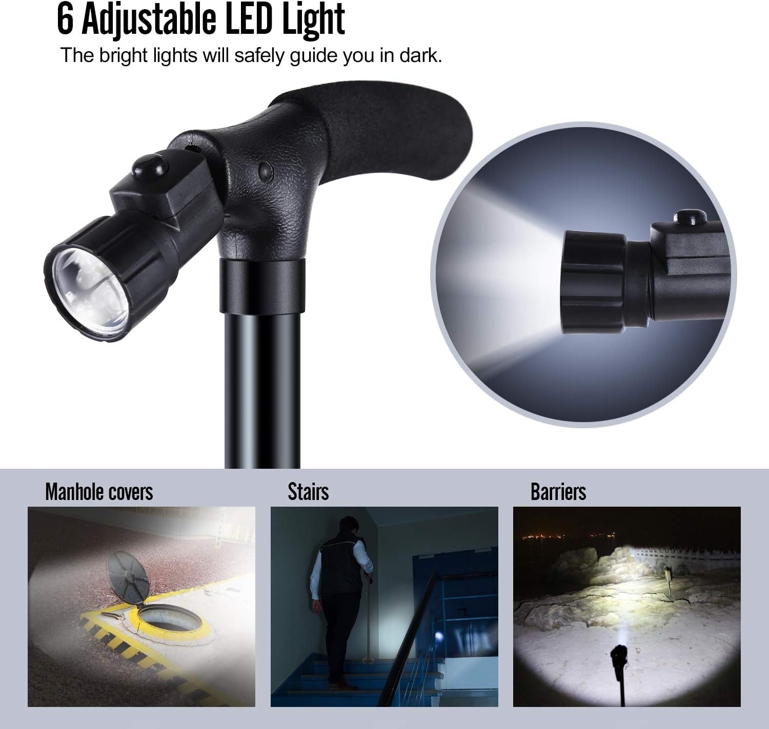 image:imageOhuhu Folding Cane with LED Light Foldable Walking Cane for Men Women Adjustable Walking Stick with Carrying Bag for Fathers Mothers Gift