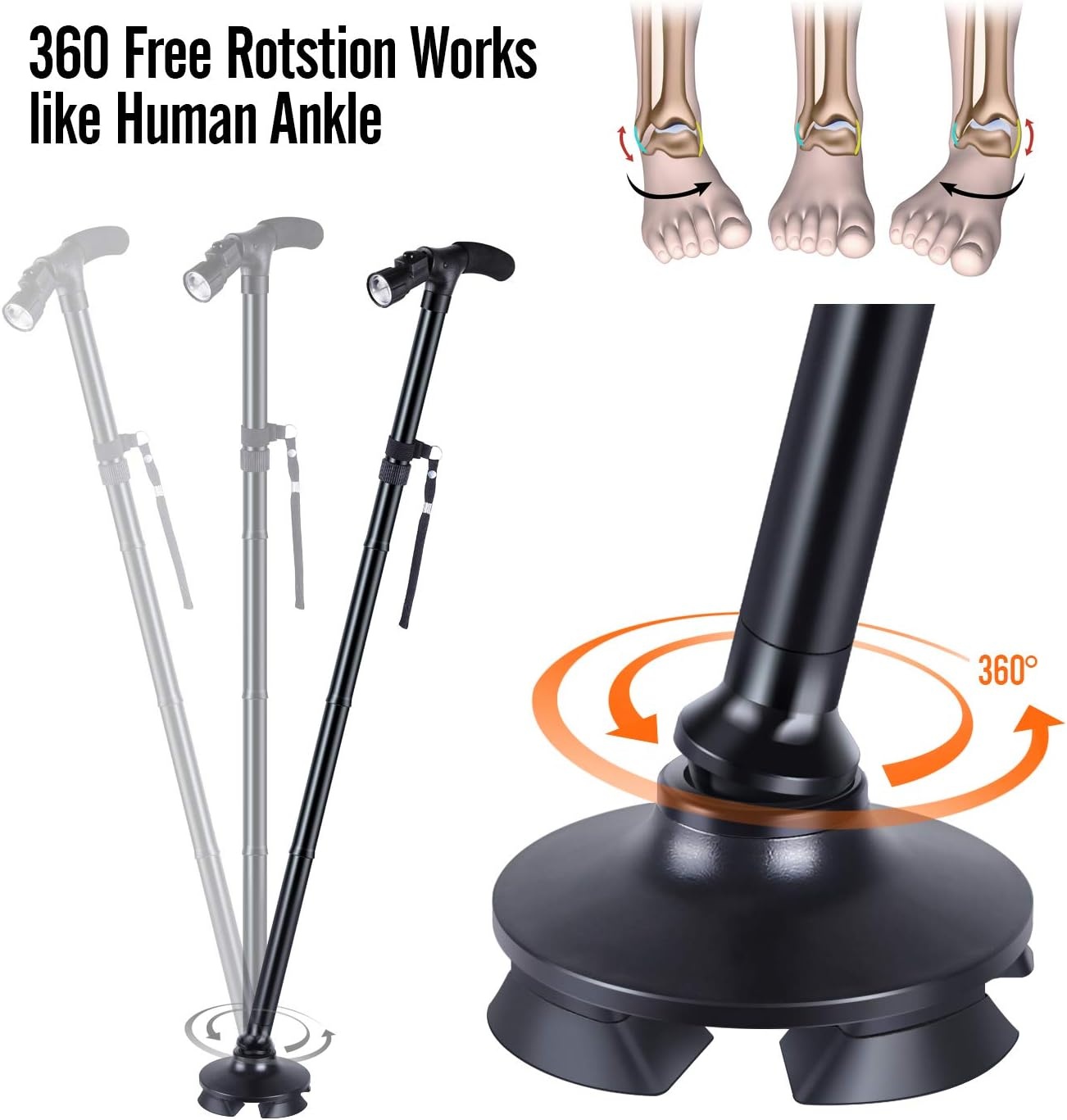 image:imageOhuhu Folding Cane with LED Light Foldable Walking Cane for Men Women Adjustable Walking Stick with Carrying Bag for Fathers Mothers Gift