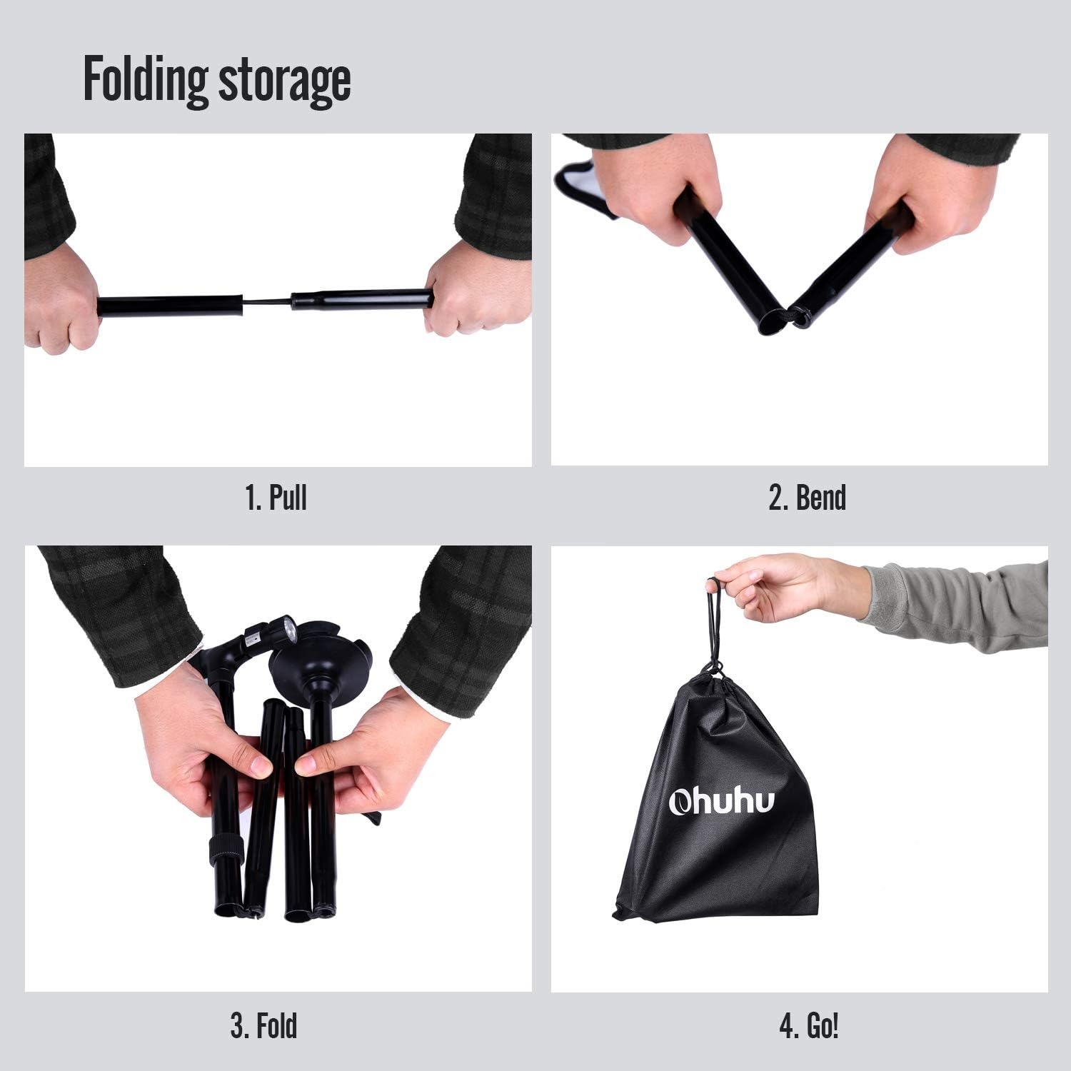 image:imageOhuhu Folding Cane with LED Light Foldable Walking Cane for Men Women Adjustable Walking Stick with Carrying Bag for Fathers Mothers Gift