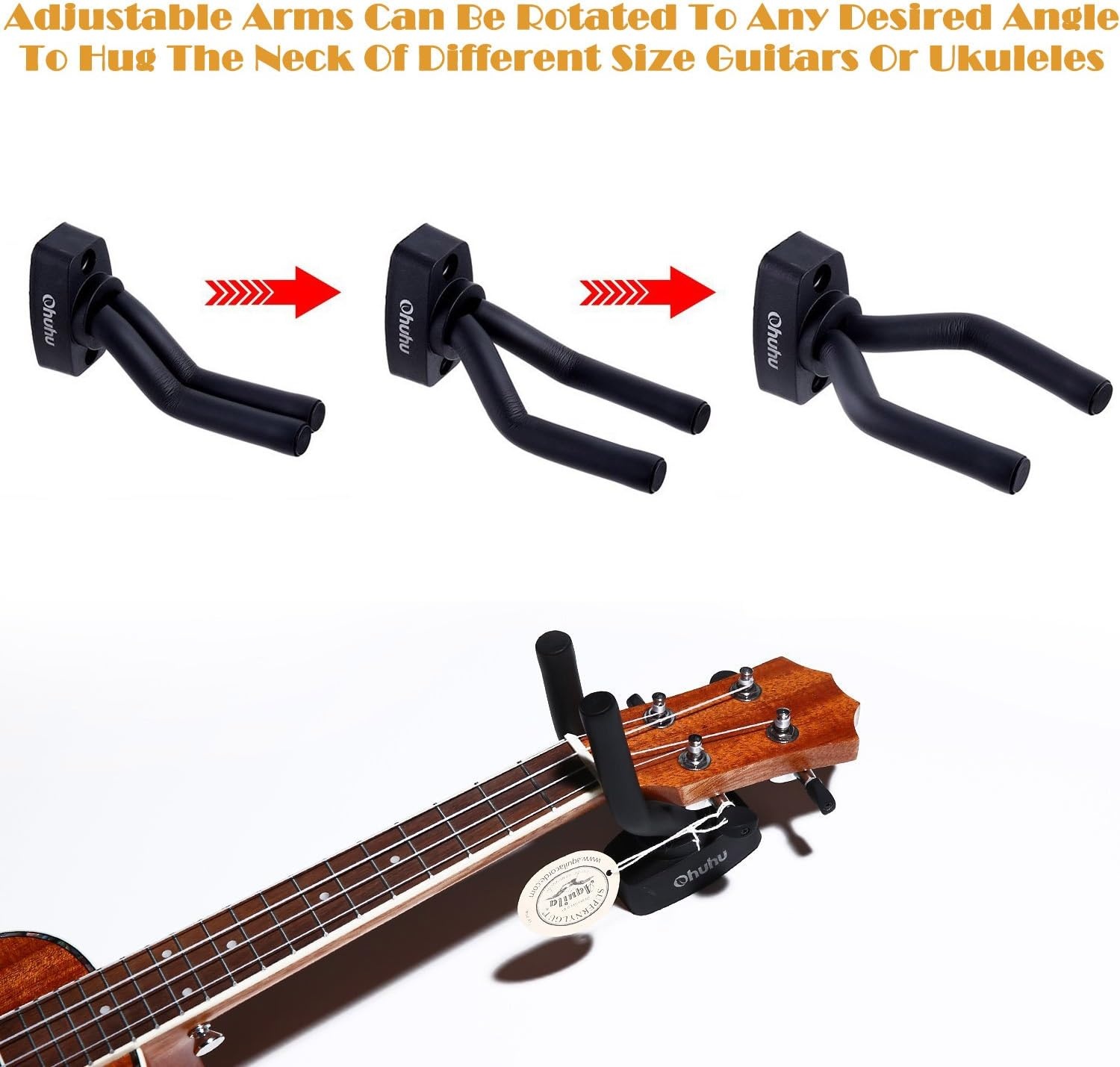 image:imageOhuhu Guitar Hanger 2Pack Hook Wall Mount Guitar Stand Keeper Holder For Acoustic Electric Guitars