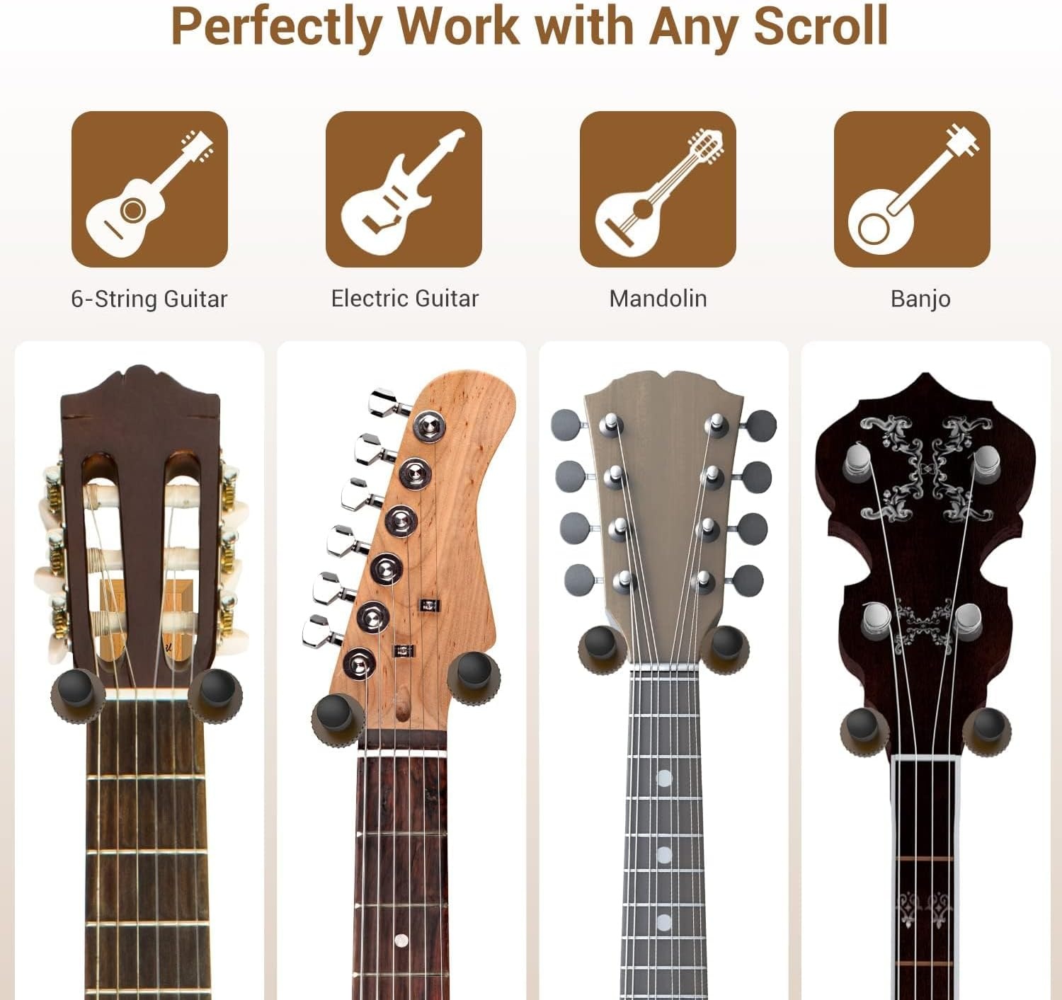 image:imageOhuhu Guitar Wall Mount Hanger 2Pack Rotatable Hardwood Guitar Hangers with Screws Adjustable Stopper Guitar Mount Hook Holder Stand for Acoustic Electric Guitar Banjo Bass Ukulele Mandolin Wood