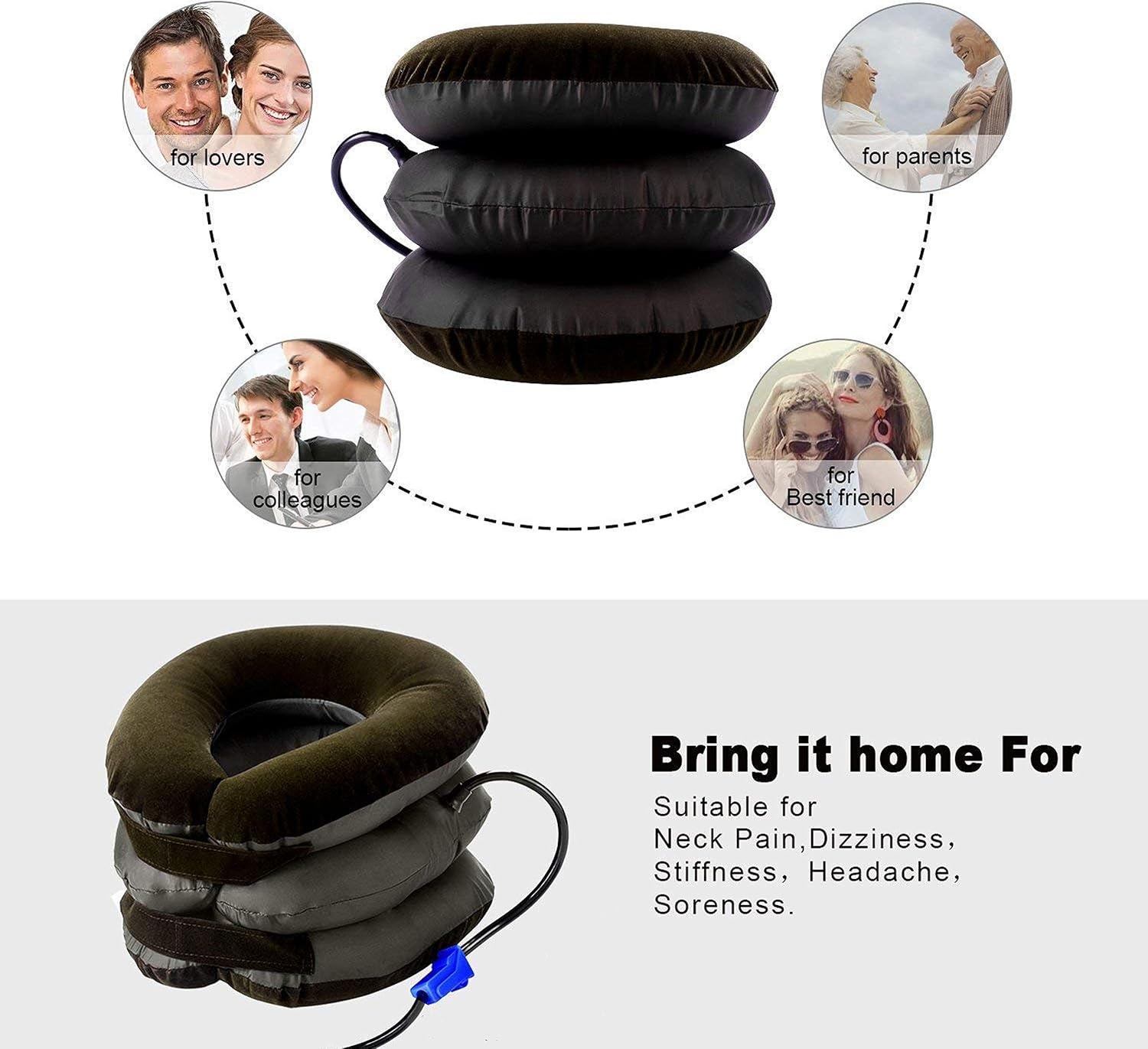 image:imageOhuhu Neck Cervical Traction Collar Device For Head ampNeck Pain Neck Spine Alignment Pillow Brown
