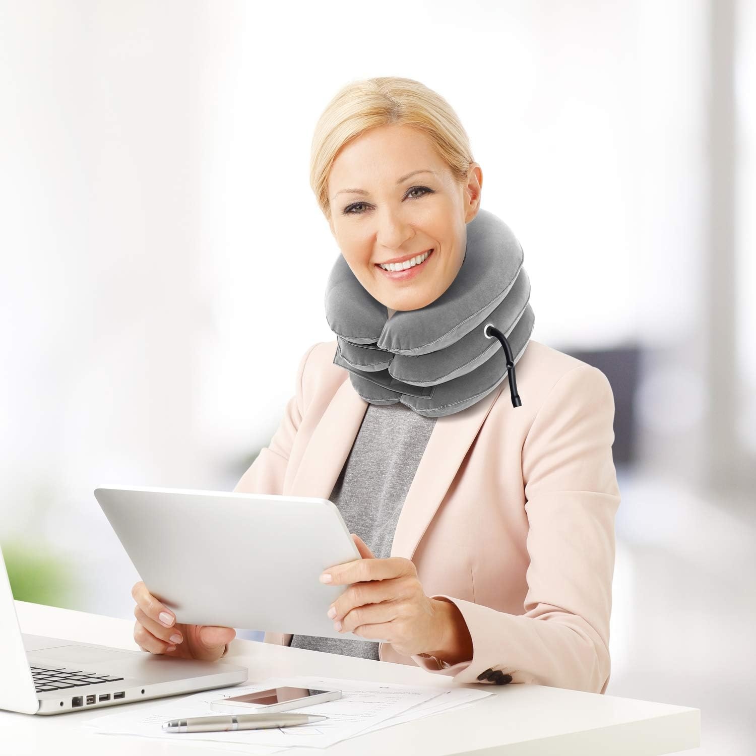image:imageOhuhu Neck Cervical Traction Collar Device for Neck and Back Grey Grey