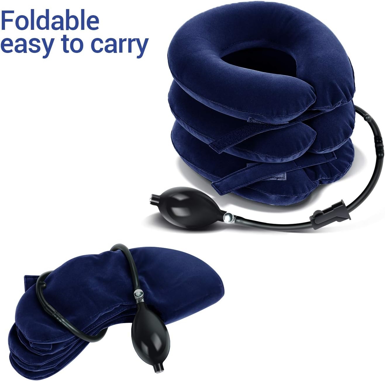 image:imageOhuhu Neck Traction Neck Cervical Traction Collar Device for Neck Shoulder Back Head Pain Relief Inflatable Spine Alignment Pillow Dark Blue