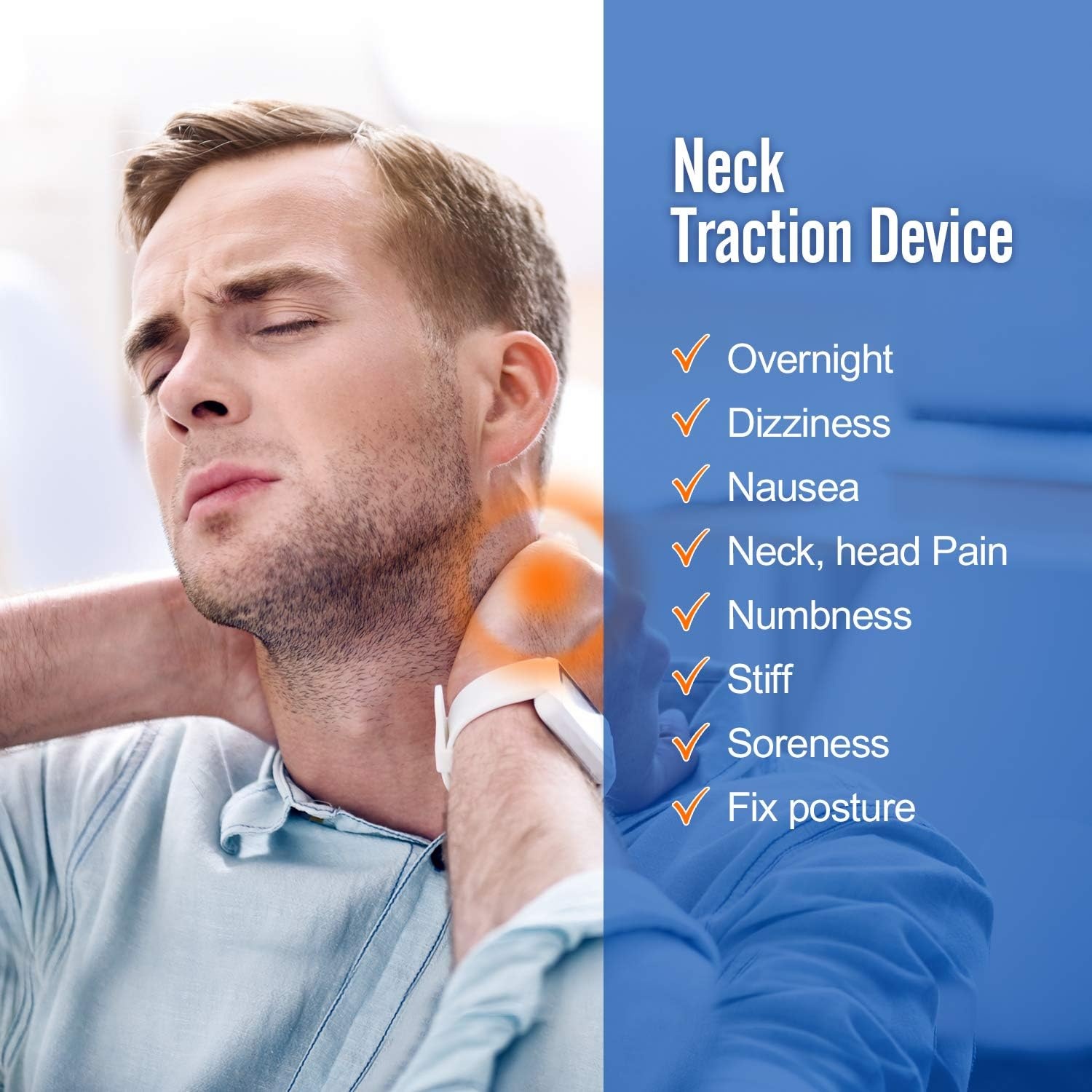 image:imageOhuhu Neck Traction Neck Cervical Traction Collar Device for Neck Shoulder Back Head Pain Relief Inflatable Spine Alignment Pillow Dark Blue