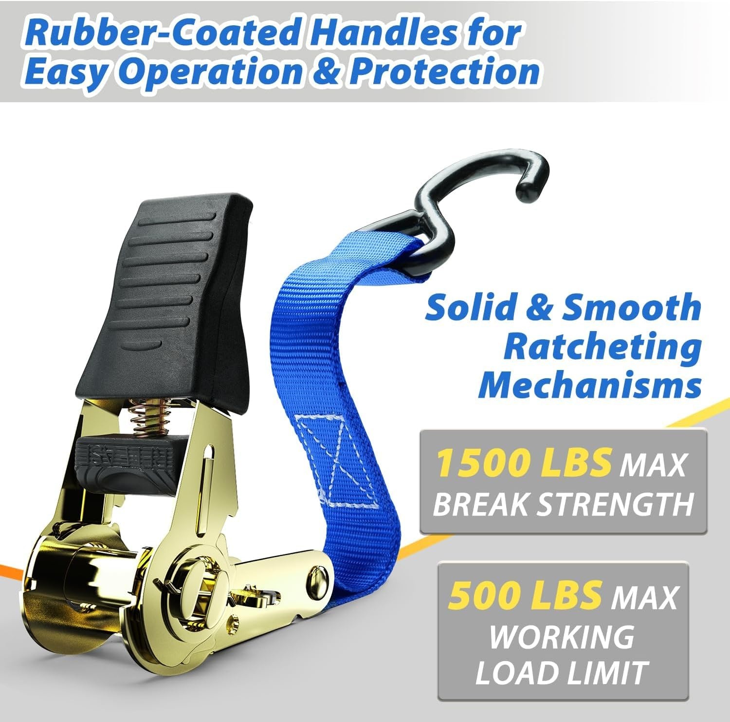 image:imageOhuhu Ratchet Tie Down Straps 4 Pack 15 Ft 500 Lbs Load Cap with 1500 Lb Breaking Limit Cargo Car Truck Roof Rack Rachet Strap Set for Lawn Equipment Moving Appliances Motorcycle Blue