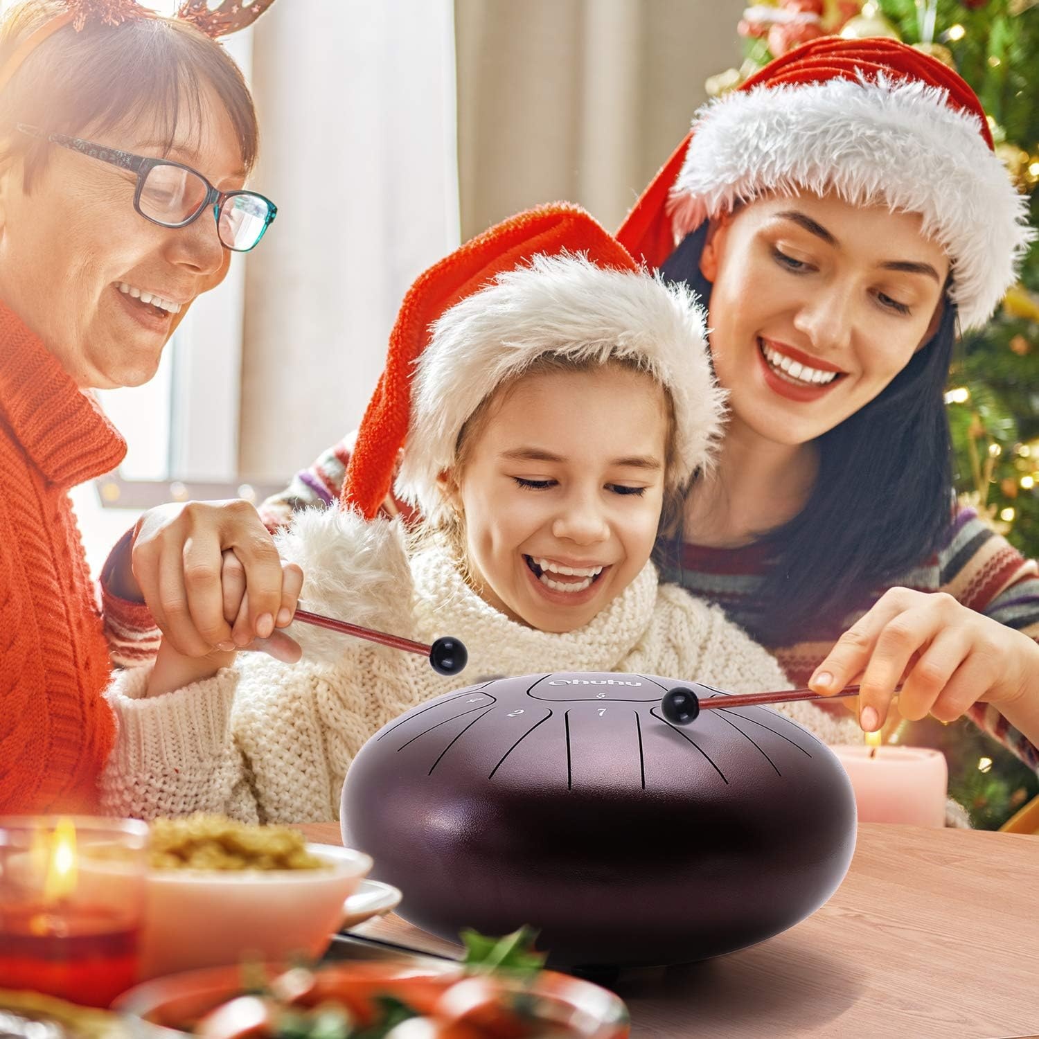 image:imageOhuhu Steel Tongue Drum for Kids and Adults with Rubber Mallets Finger Picks and Padded Travel Bag Unique Gifts for Him or Her 10Inch