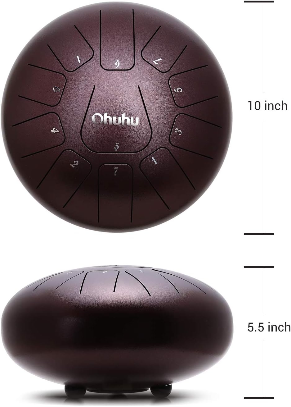 image:imageOhuhu Steel Tongue Drum for Kids and Adults with Rubber Mallets Finger Picks and Padded Travel Bag Unique Gifts for Him or Her 10Inch