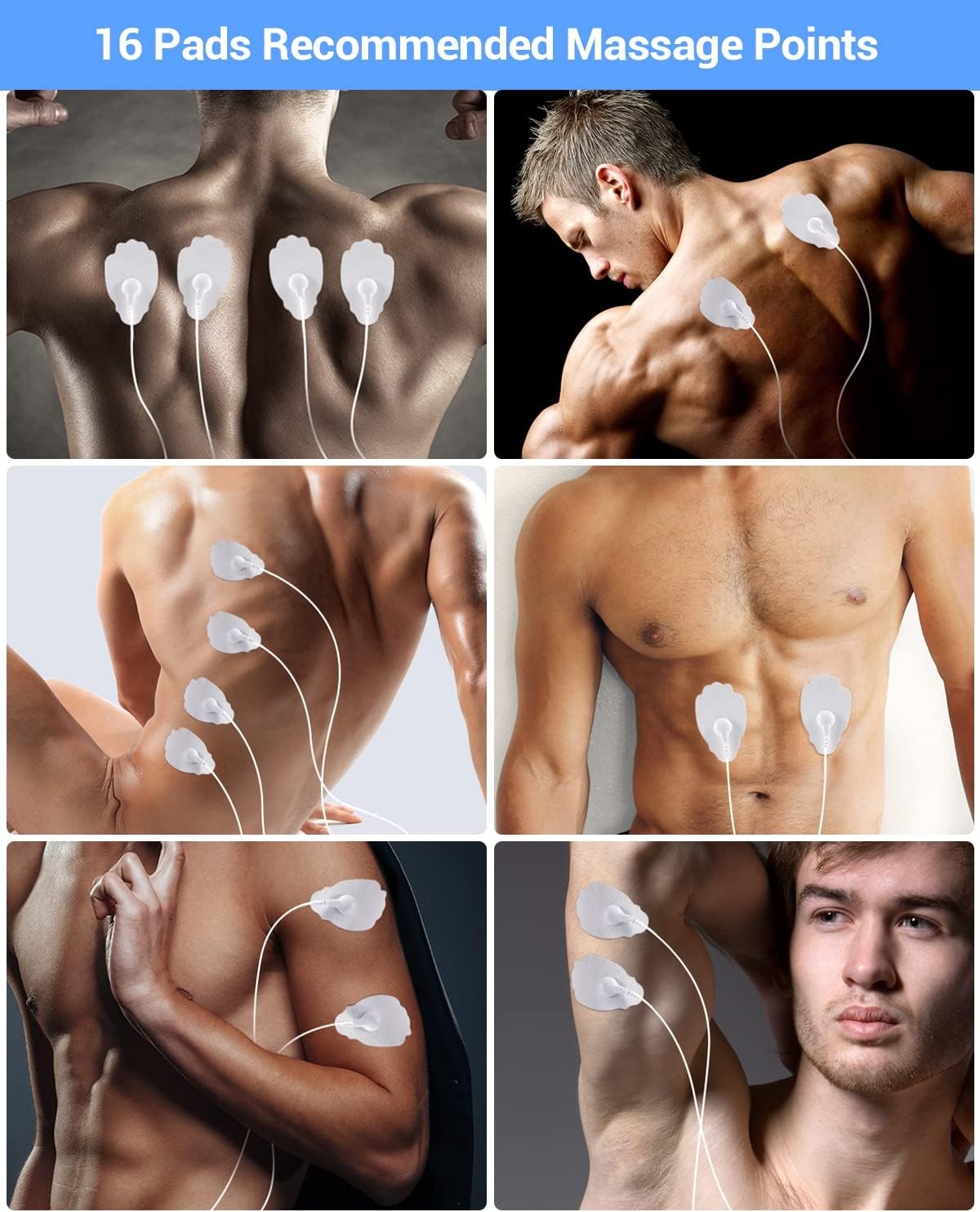 image:imageOhuhu Tens Unit Muscle Stimulator 24 Modes Rechargeable Tens Stimulator Machine16 Pads Electric EMS Unit Massager Acupoint Map Included for Back Shoulder Legs Pain Relief Mother Father GiftSilver