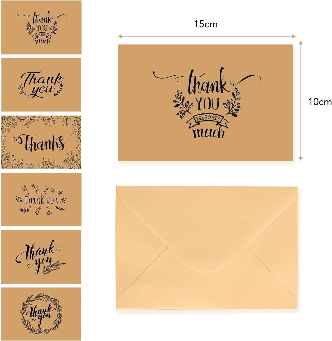 image:imageThank You Cards of Ohuhu 36 Pack Brown Kraft Paper 6 Design of Assorted Thank U Greeting Note Card with Envelopes and Stickers for Wedding Business Birthday Baby Shower Blank Inside 4 x 6 Inch