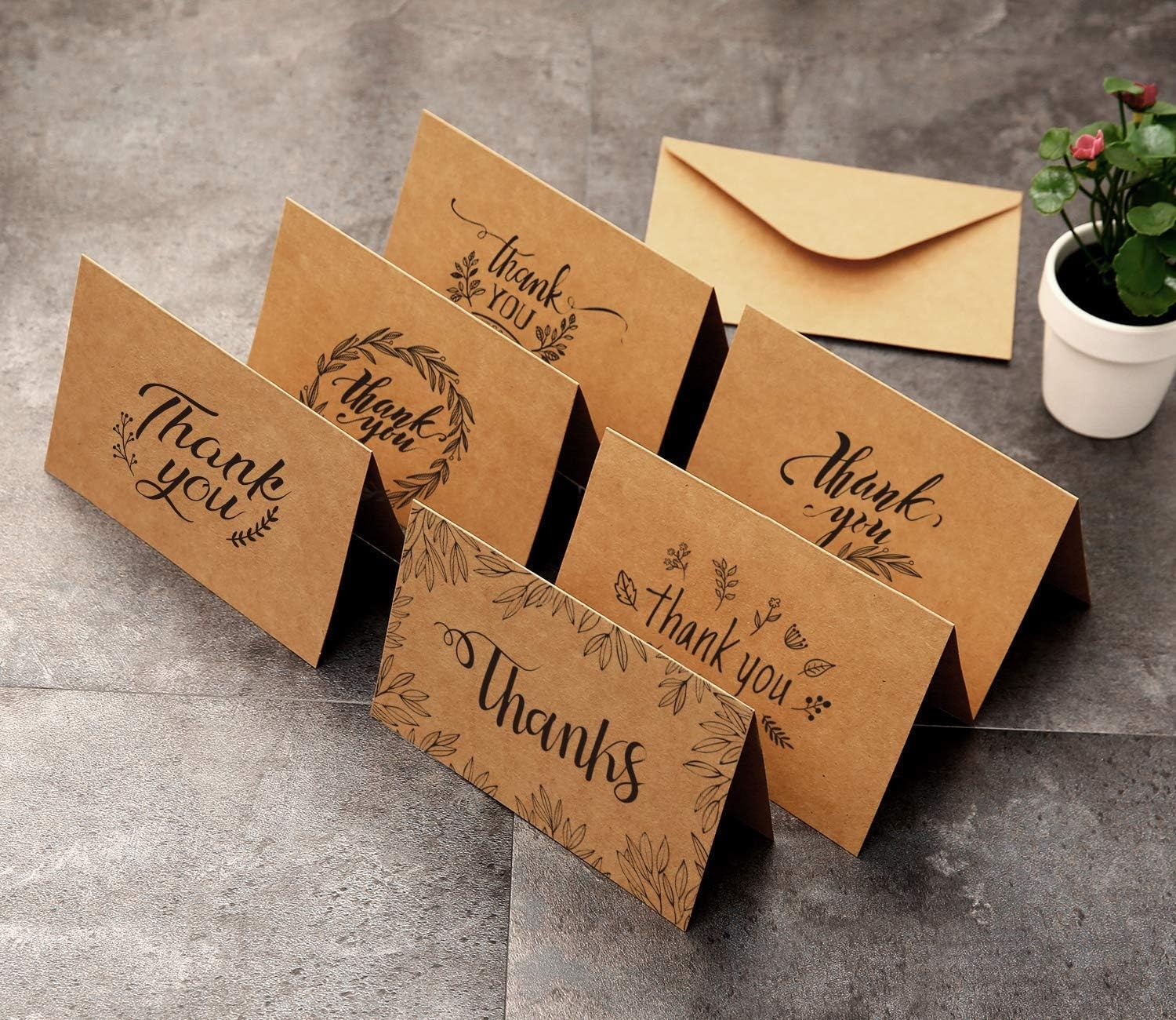 image:imageThank You Cards of Ohuhu 36 Pack Brown Kraft Paper 6 Design of Assorted Thank U Greeting Note Card with Envelopes and Stickers for Wedding Business Birthday Baby Shower Blank Inside 4 x 6 Inch