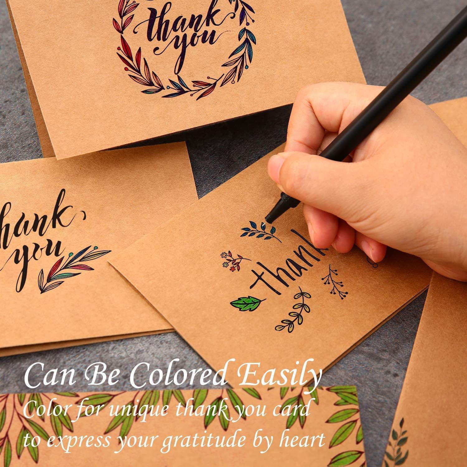 image:imageThank You Cards of Ohuhu 36 Pack Brown Kraft Paper 6 Design of Assorted Thank U Greeting Note Card with Envelopes and Stickers for Wedding Business Birthday Baby Shower Blank Inside 4 x 6 Inch