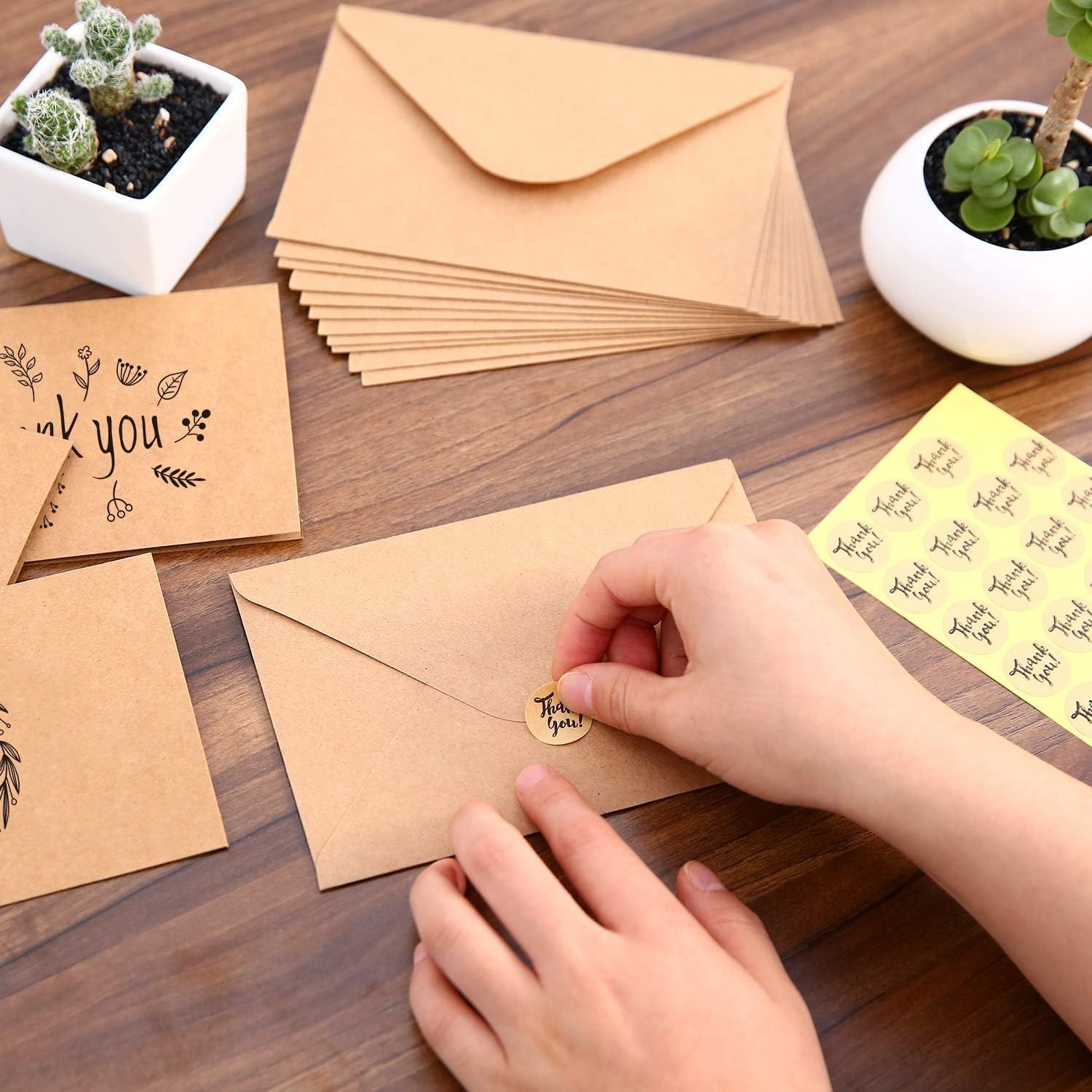 image:imageThank You Cards of Ohuhu 36 Pack Brown Kraft Paper 6 Design of Assorted Thank U Greeting Note Card with Envelopes and Stickers for Wedding Business Birthday Baby Shower Blank Inside 4 x 6 Inch