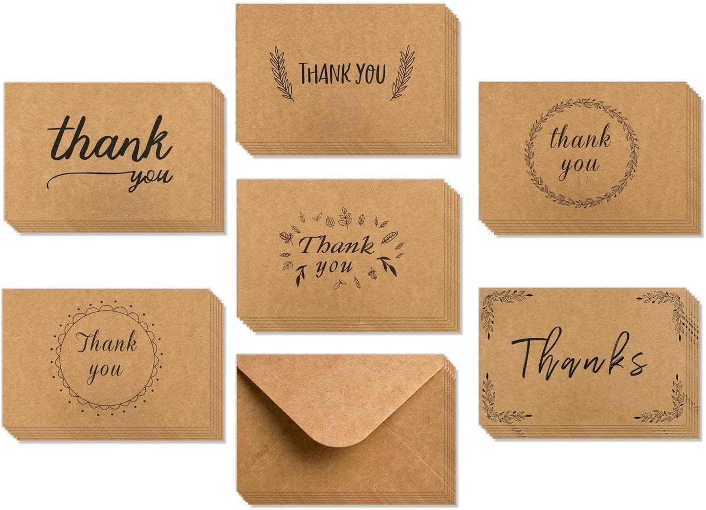 image:imageThank You Cards of Ohuhu 36 Pack Brown Kraft Paper 6 Design of Assorted Thank U Greeting Note Card with Envelopes and Stickers for Wedding Business Birthday Baby Shower Blank Inside 4 x 6 Inch