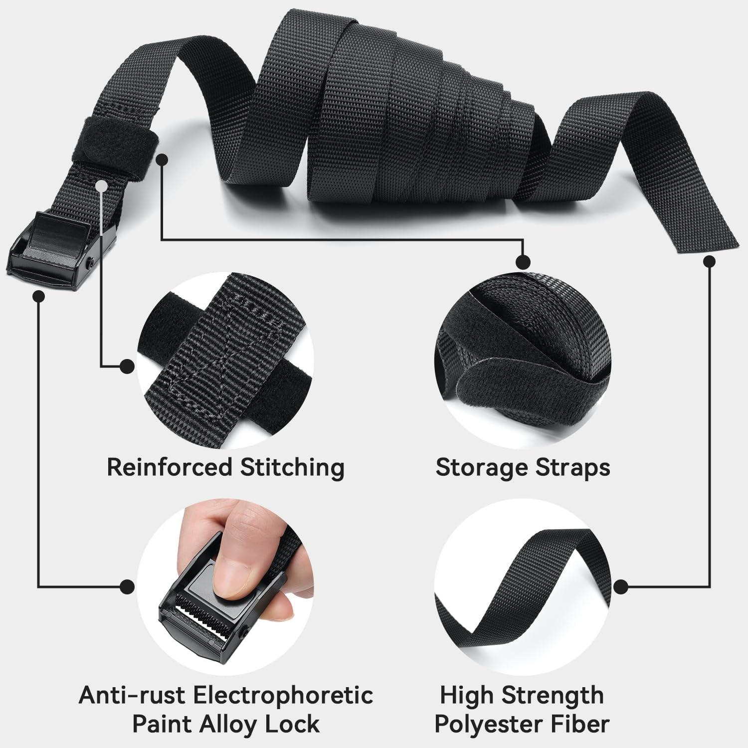 image:imageTie Down Straps with Buckles Ohuhu 4 Pack Cam Buckle Lashing Straps 367 lbs Load Cap with 1100 lbs Breaking Strength Limit 1x 82 TieDown Strap with Carry Bag for Motorcycle Cargo Trucks Luggage
