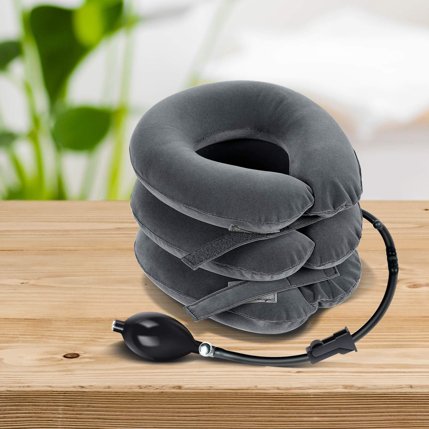 image:imageUpgraded Cervical Neck Traction Device by Ohuhu Inflatable and Adjustable Neck Collar Device Neck Support Stretcher for Traction Spine Alignment and Chronic Neck Pain Relief Gray Fathers Day Gift