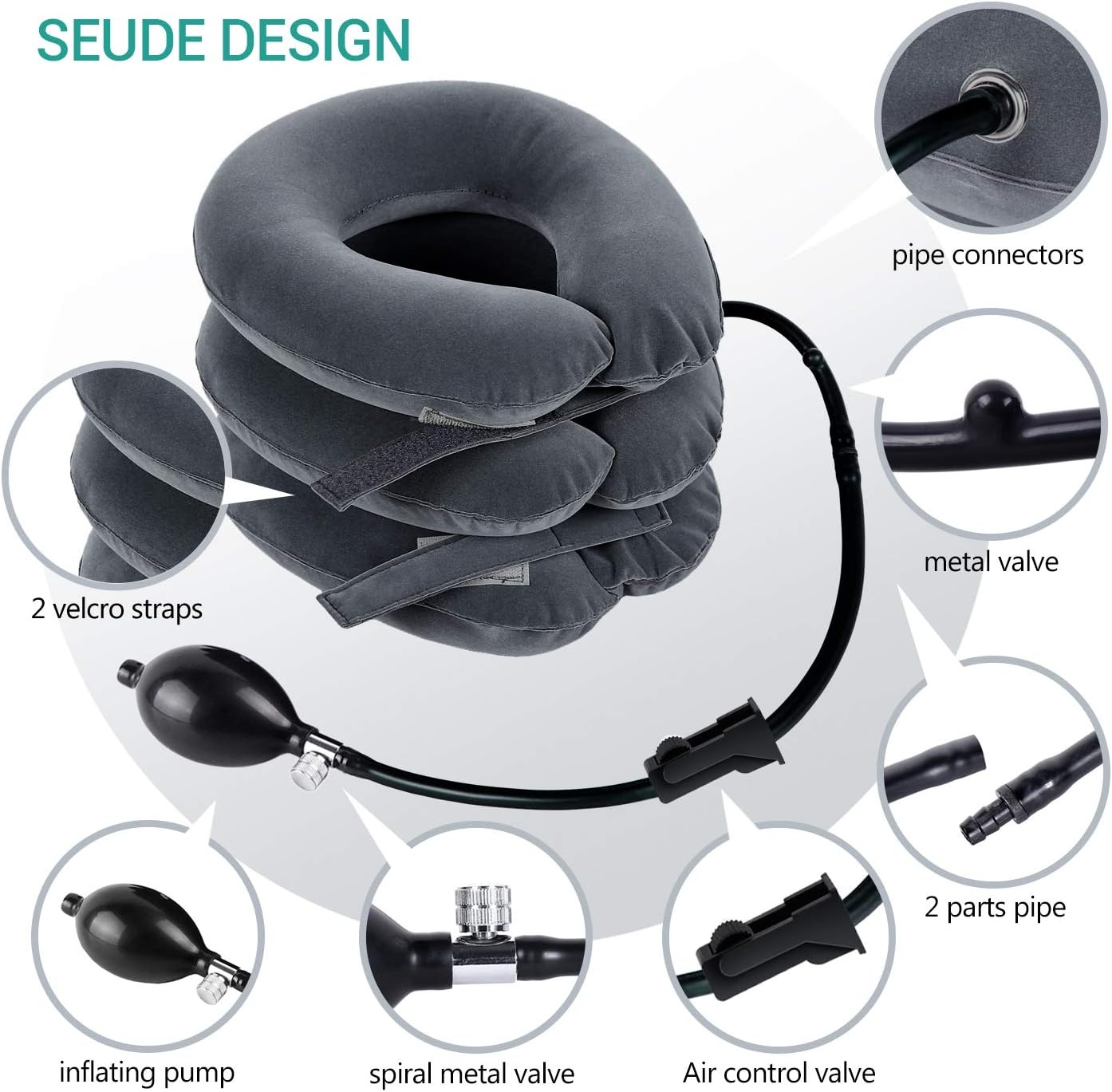 image:imageUpgraded Cervical Neck Traction Device by Ohuhu Inflatable and Adjustable Neck Collar Device Neck Support Stretcher for Traction Spine Alignment and Chronic Neck Pain Relief Gray Fathers Day Gift
