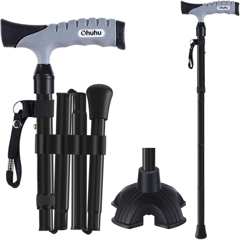 image:imageFolding Cane Ohuhu Adjustable Foldable Walking Cane for Men Women with 5 Adjustable Heights Collapsible Lightweight Balancing Mobility Aid Portable Hand Cane Walking Stick for Father Mother Gift