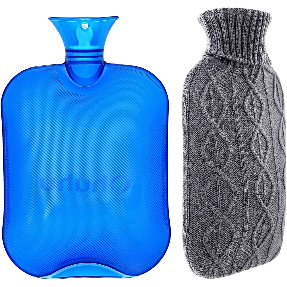 image:imageHot Water Bottle with Cover Ohuhu 2L Classic Premium Transparent Hot or Cold Water Bag with Knit Cover for Pain Relief Hot Pack Therapy 2000ml 68oz Blue Home and Outdoor