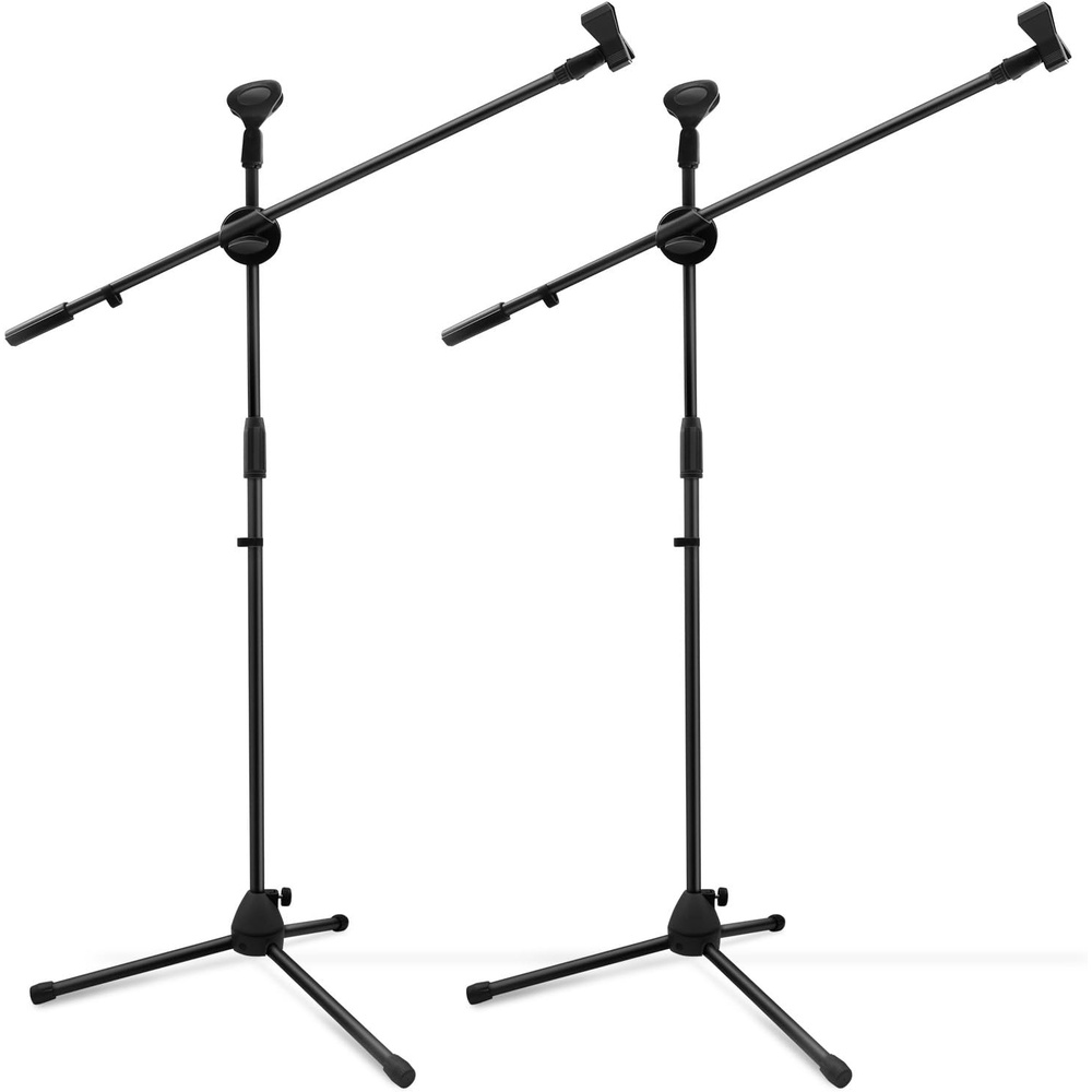 image:imageMicrophone Stand 2 pack Ohuhu Tripod Boom Mic Stands Dual Mic Clip Collapsible Black