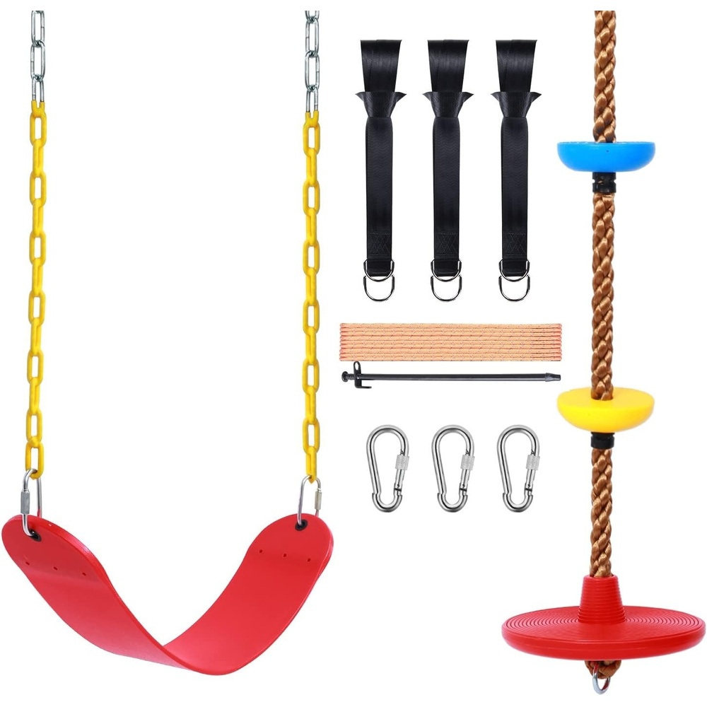 image:imageOhuhu 2 Pack Swing Set for Tree Heavy Duty Swing Seat amp Climbing Rope Disc Swing Outdoor Playground Backyard Flying Swing Toys for Kids Adults Swingset Accessories Included Snap Hook amp Strap