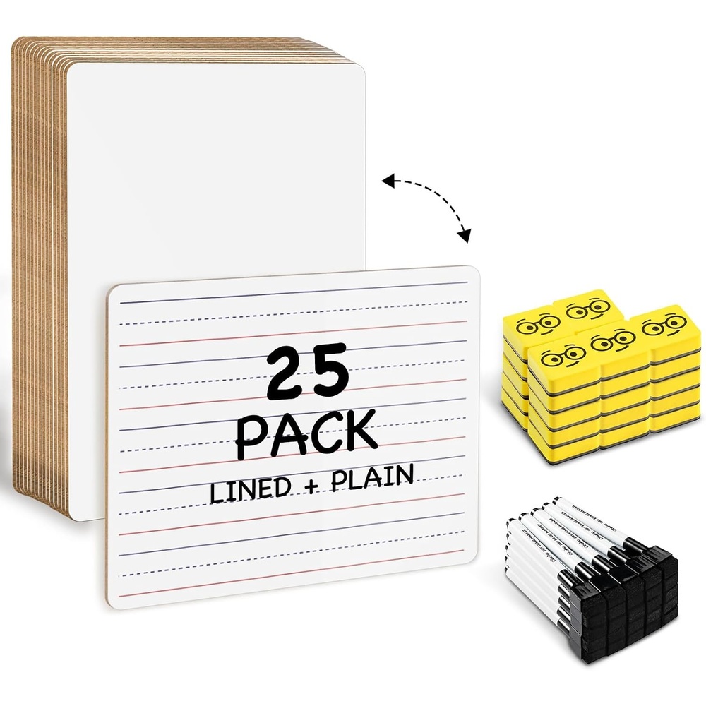 image:imageOhuhu 25 Pack LinedPlain Dry Erase Boards 9x12 DoubleSided White Board Class Set Includes 25 Mini Whiteboards 25 Black Markers and 25 Erasers for Classroom School Office Students Teachers