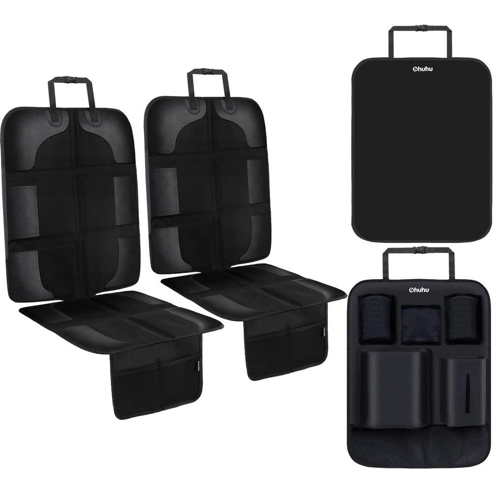 image:imageOhuhu 4 Packs Baby Child Car Seat Protectors and Kick Mat Car Back Seat Cover 2 Sets Auto Seat Cover for Carseats and Kids Kick Mats with Backseat Organizer