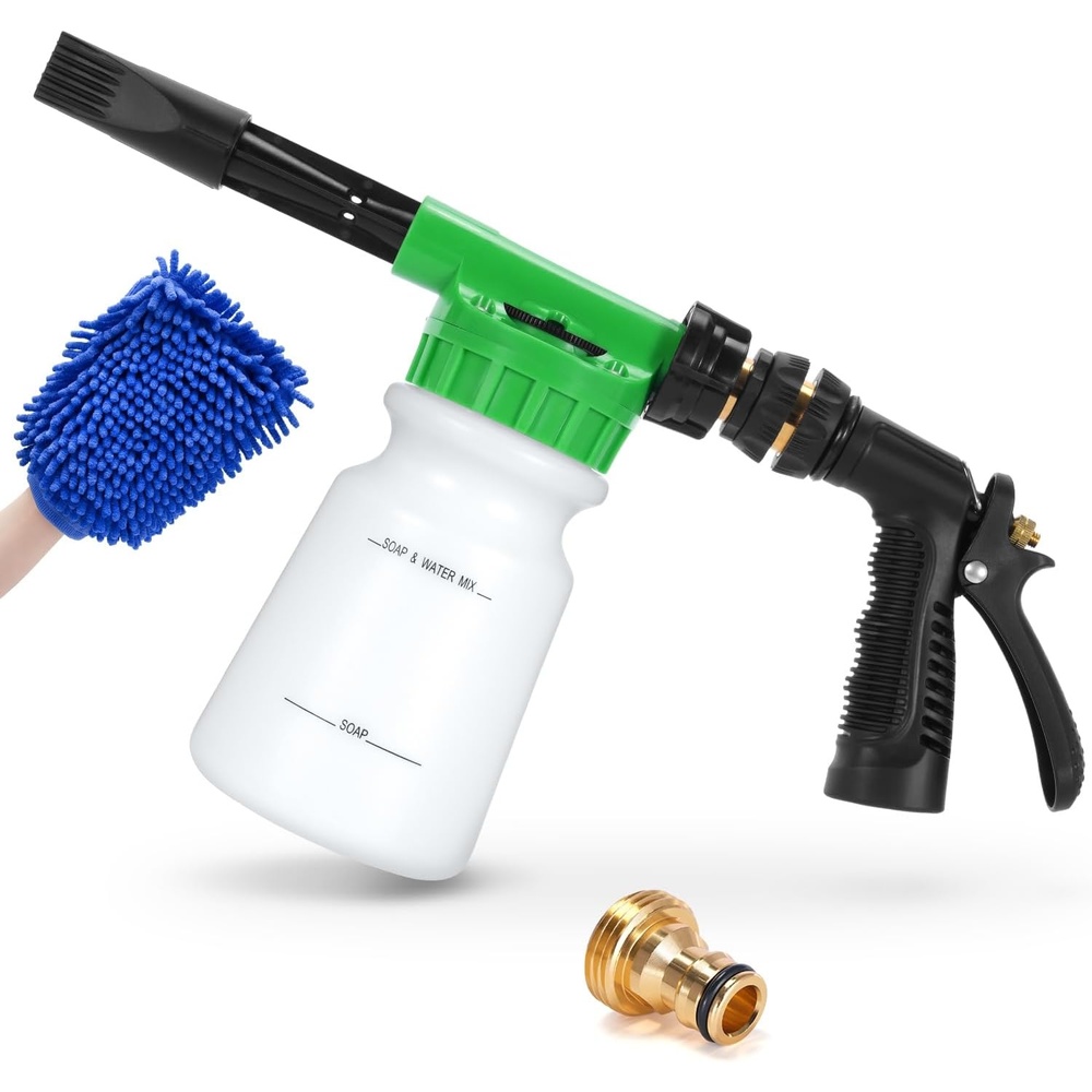 image:imageOhuhu Car Wash Foam Gun Soap Sprayer with 38 Connector amp Washing Mitts Dual Filtration 6 Levels of Foam Concentration Quick Connect to Most Garden Hose Green