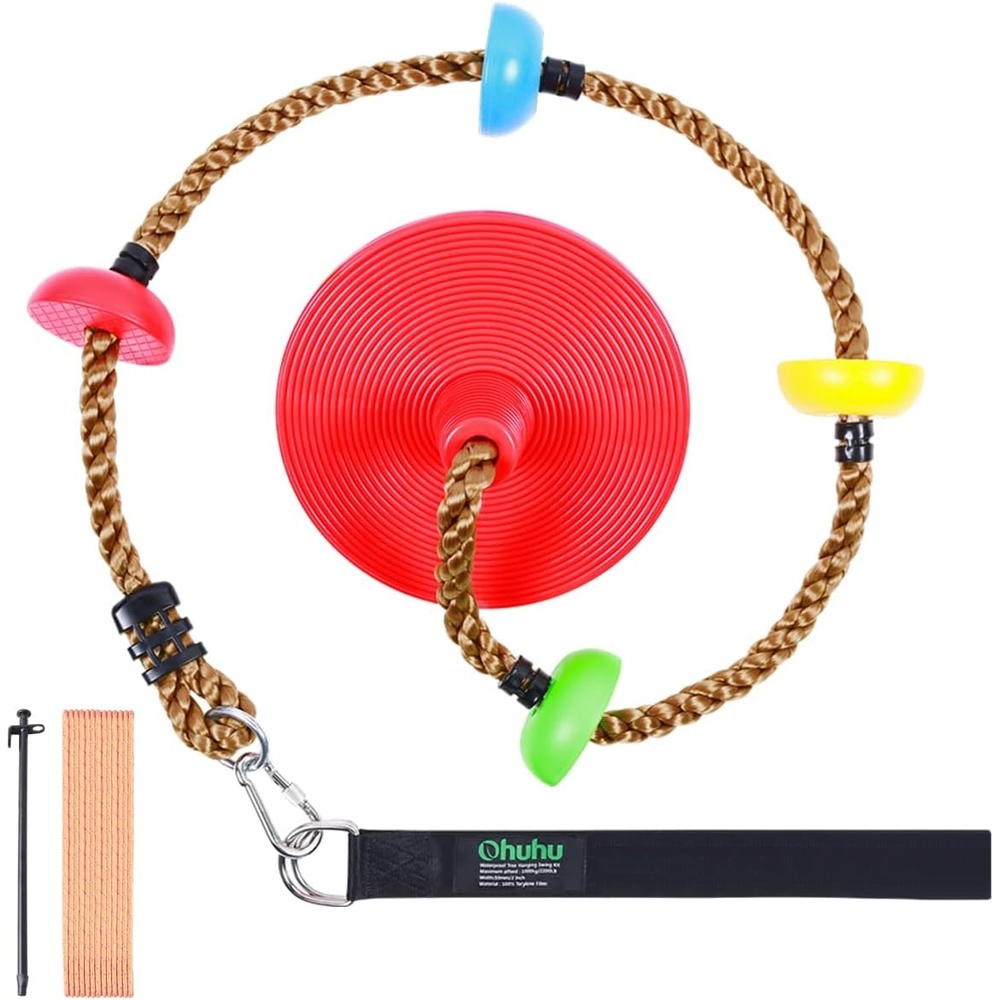 image:imageOhuhu Climbing Rope Tree Swing with Platforms and Disc Swings Seat  Playground Outdoor Flying Swing for Kids  Easy Install Great for Playground Swing Backyard