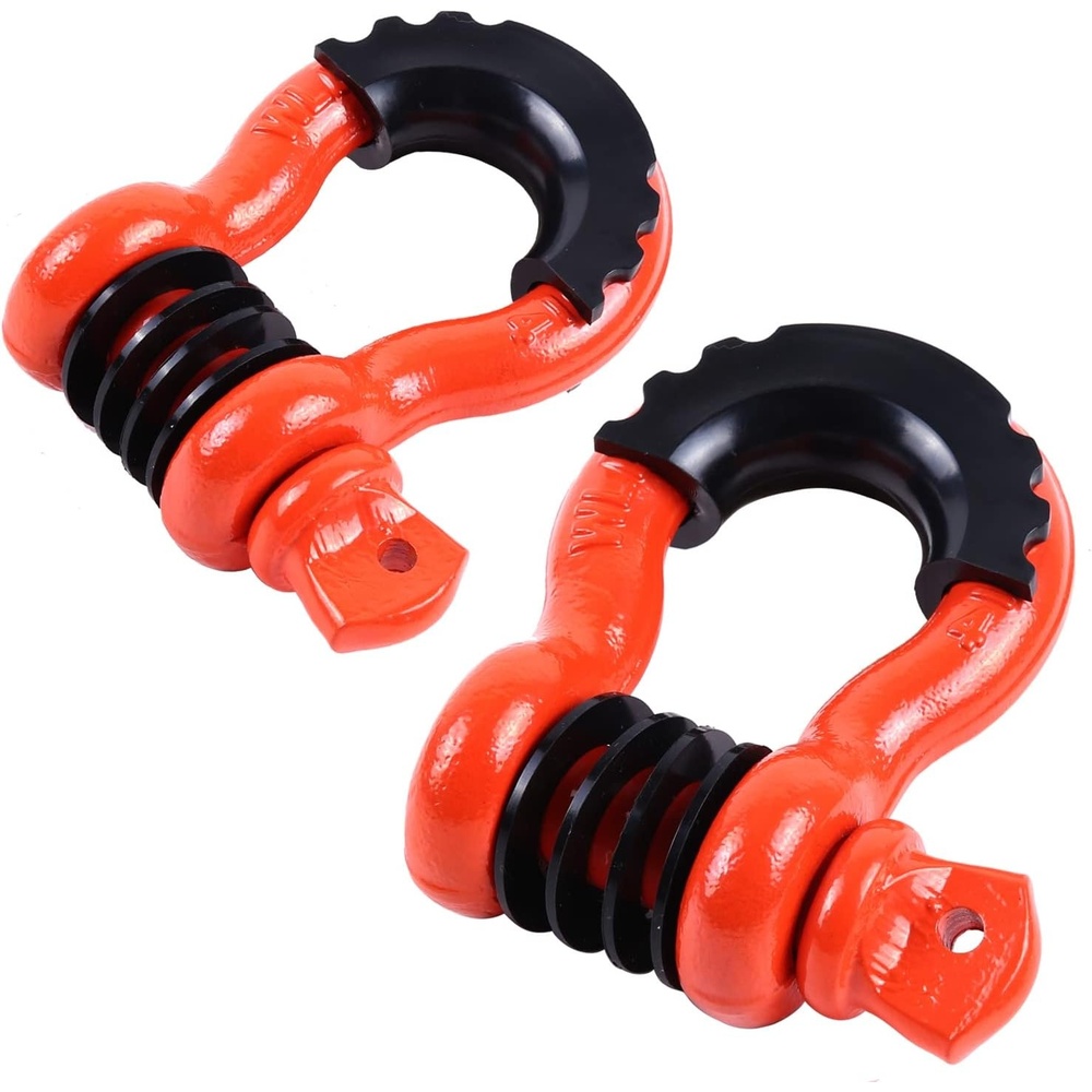 image:imageOhuhu D Ring Shackles 34 2 Pack with 2 Isolators and 8 Washers D Shackle Rugged 20 Ton 44000 lbs Maximum Break Strength 475 Ton 9500 Lbs Capacity Orange