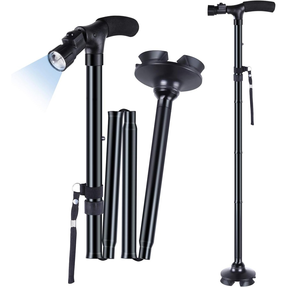 image:imageOhuhu Folding Cane with LED Light Foldable Walking Cane for Men Women Adjustable Walking Stick with Carrying Bag for Fathers Mothers Gift