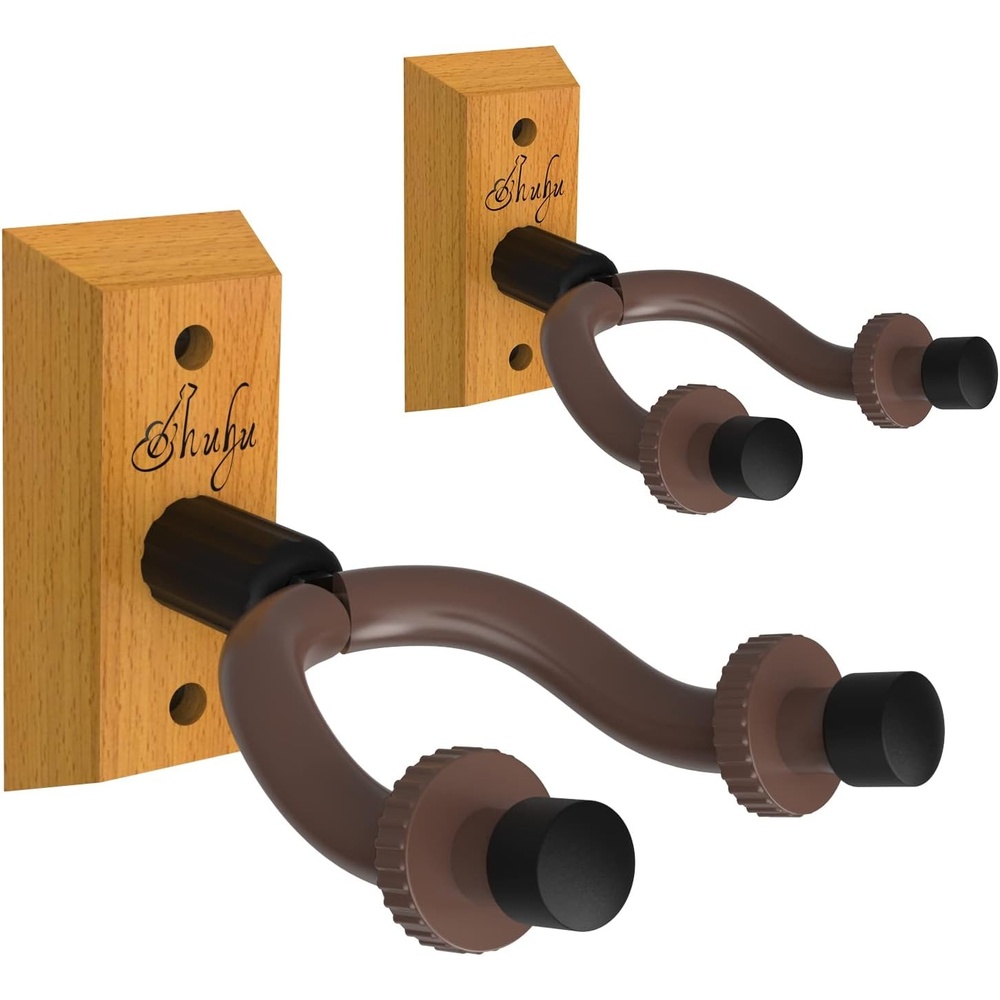 image:imageOhuhu Guitar Wall Mount Hanger 2Pack Rotatable Hardwood Guitar Hangers with Screws Adjustable Stopper Guitar Mount Hook Holder Stand for Acoustic Electric Guitar Banjo Bass Ukulele Mandolin Wood