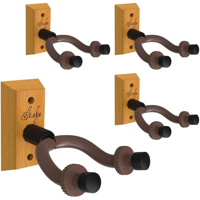 image:imageOhuhu Guitar Wall Mount Hanger 4Pack Rotatable Hardwood Guitar Hangers with Screws Adjustable Stopper Guitar Mount Hook Holder Stand for Acoustic Electric Guitar Banjo Bass Ukulele Mandolin Wood