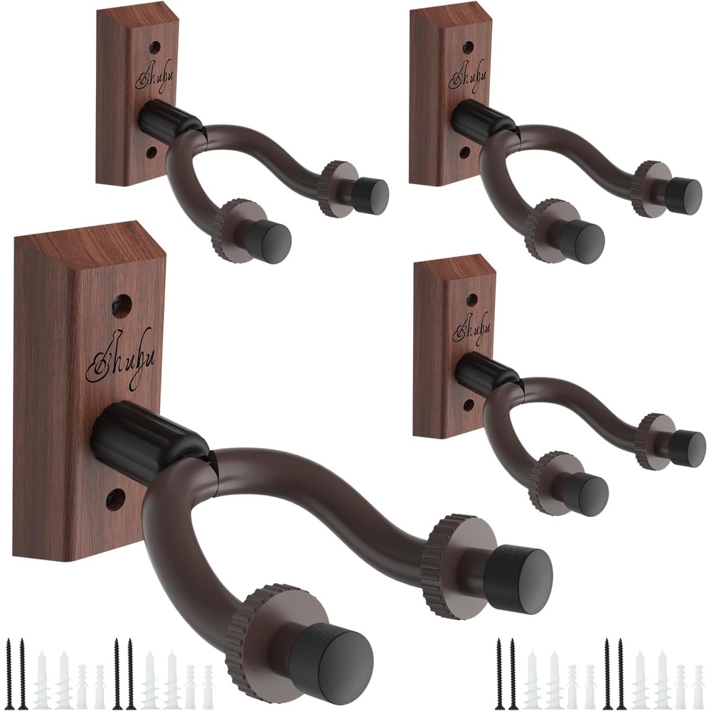 image:imageOhuhu Guitar Wall Mount Hanger 4Pack Rotatable Hardwood Guitar Hangers with ScrewsAdjustable Stopper Guitar Mount Hook Holder Stand for Ukulele Bass Electric Acoustic Guitar Banjo MandolinWalnut