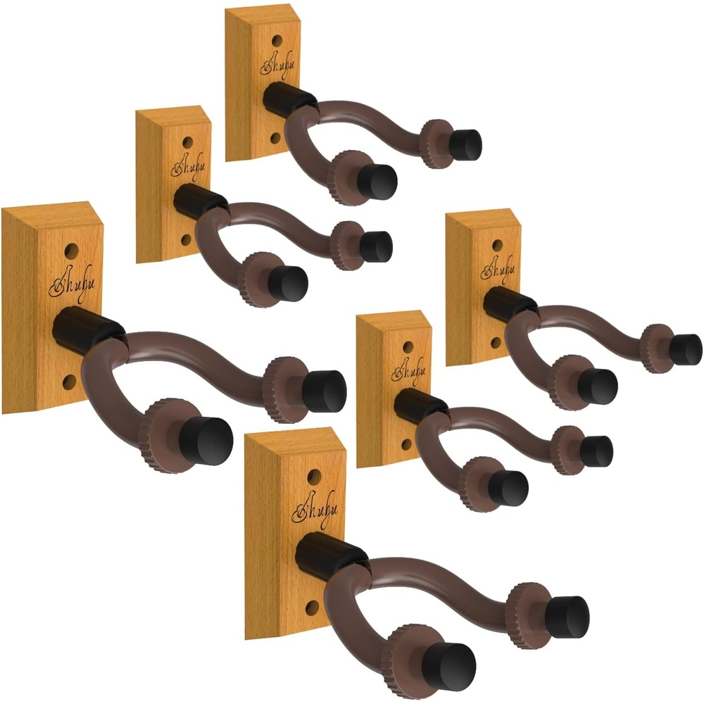 image:imageOhuhu Guitar Wall Mount Hanger 6Pack Rotatable Hardwood Guitar Hangers with ScrewsAdjustable Stopper for Ukulele Bass Banjo MandolinWood